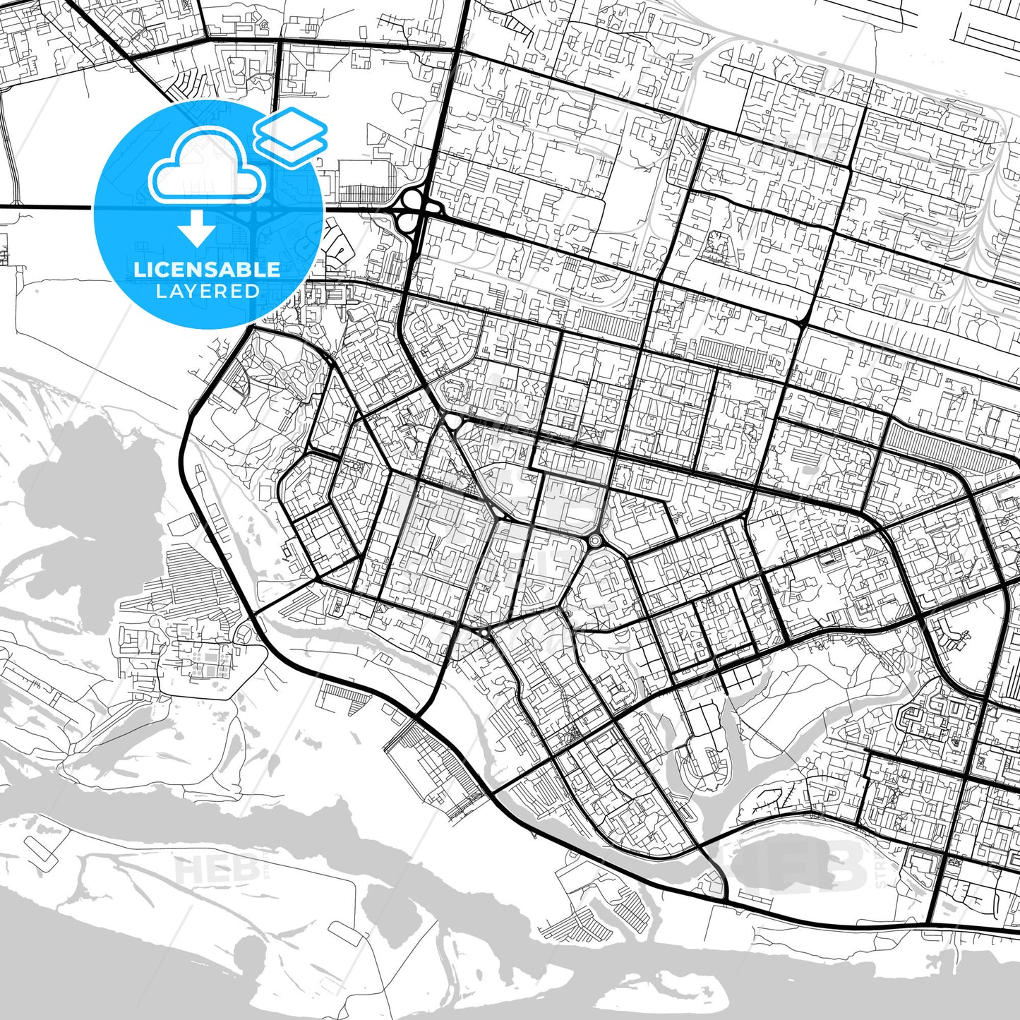 Layered PDF map of Surgut, Khanty-Mansi Autonomous Okrug-Yugra, Russia