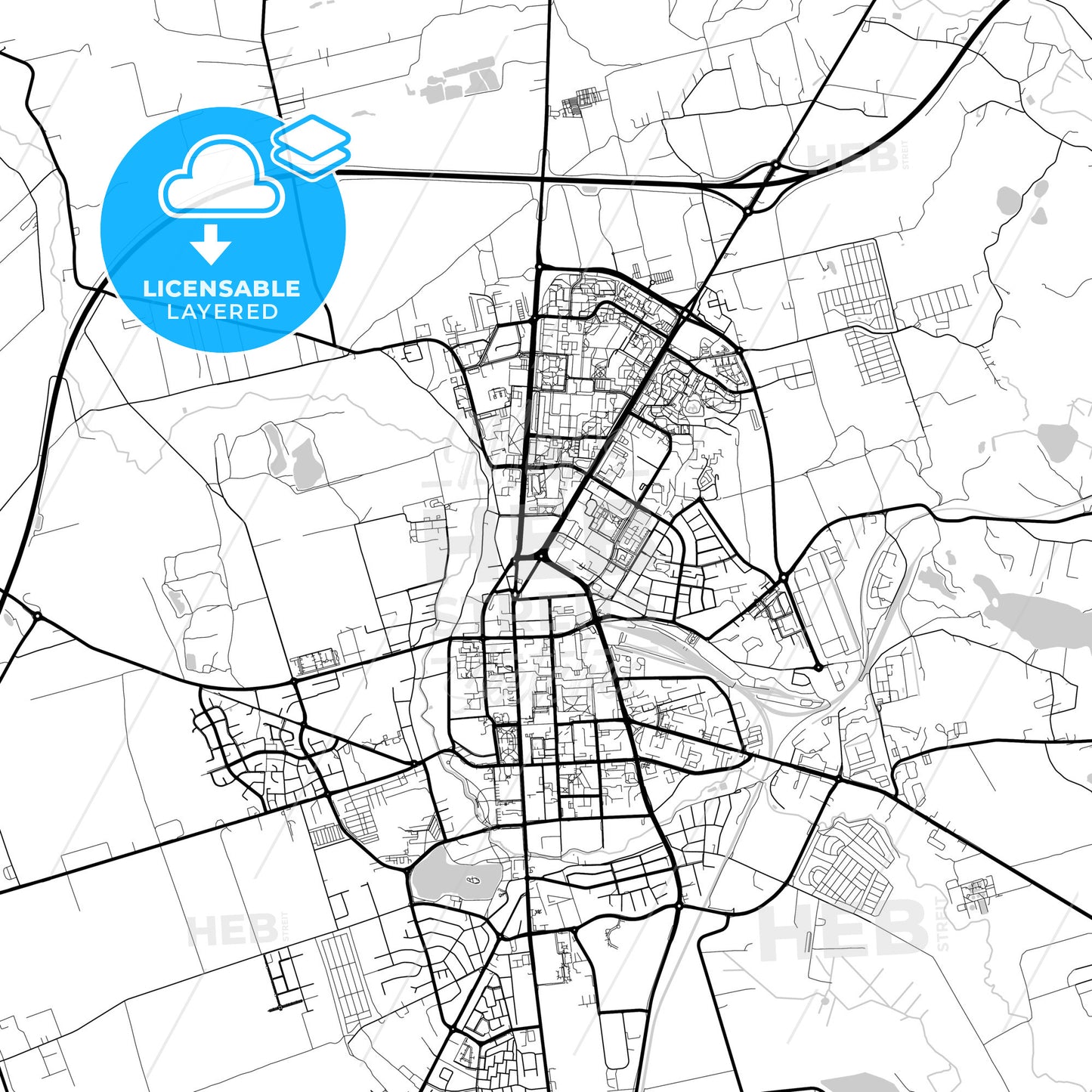 Layered PDF map of Suwałki, Podlaskie, Poland