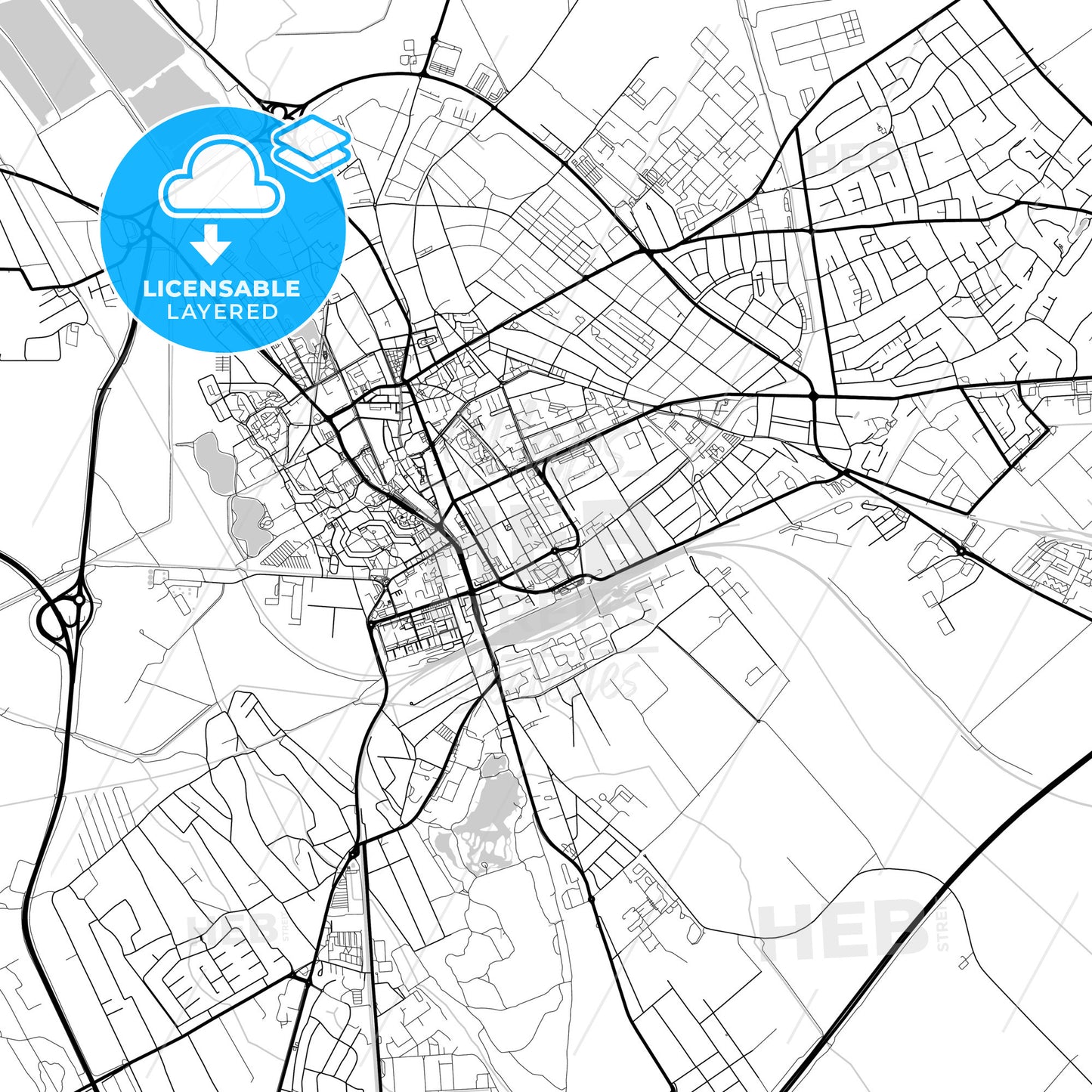 Layered PDF map of Székesfehérvár, Fejér, Hungary