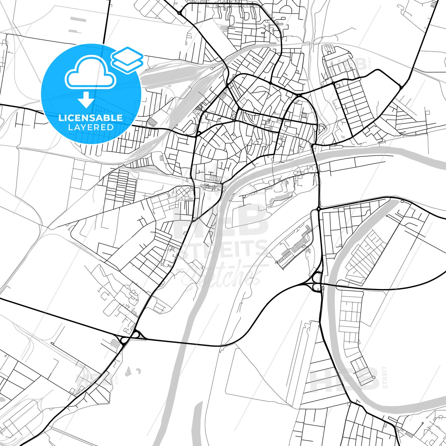 Layered PDF map of Szolnok, Jász-Nagykun-Szolnok, Hungary