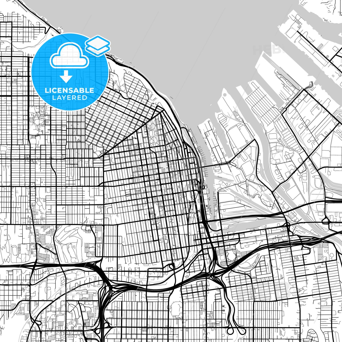 Layered PDF map of Tacoma, Washington, United States