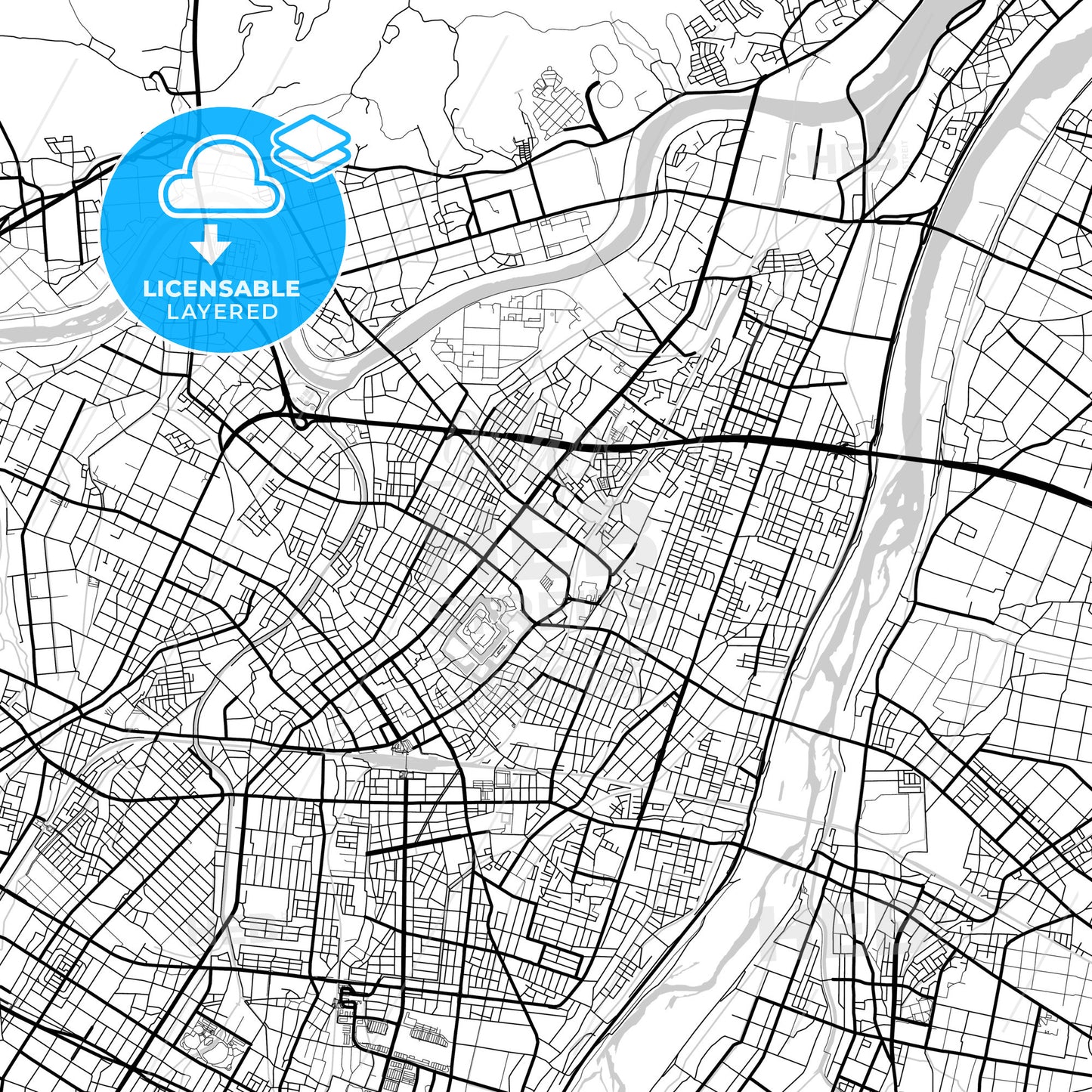 Layered PDF map of Takaoka, Toyama, Japan