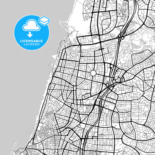 Layered PDF map of Tel Aviv-Yafo, Tel Aviv, Israel