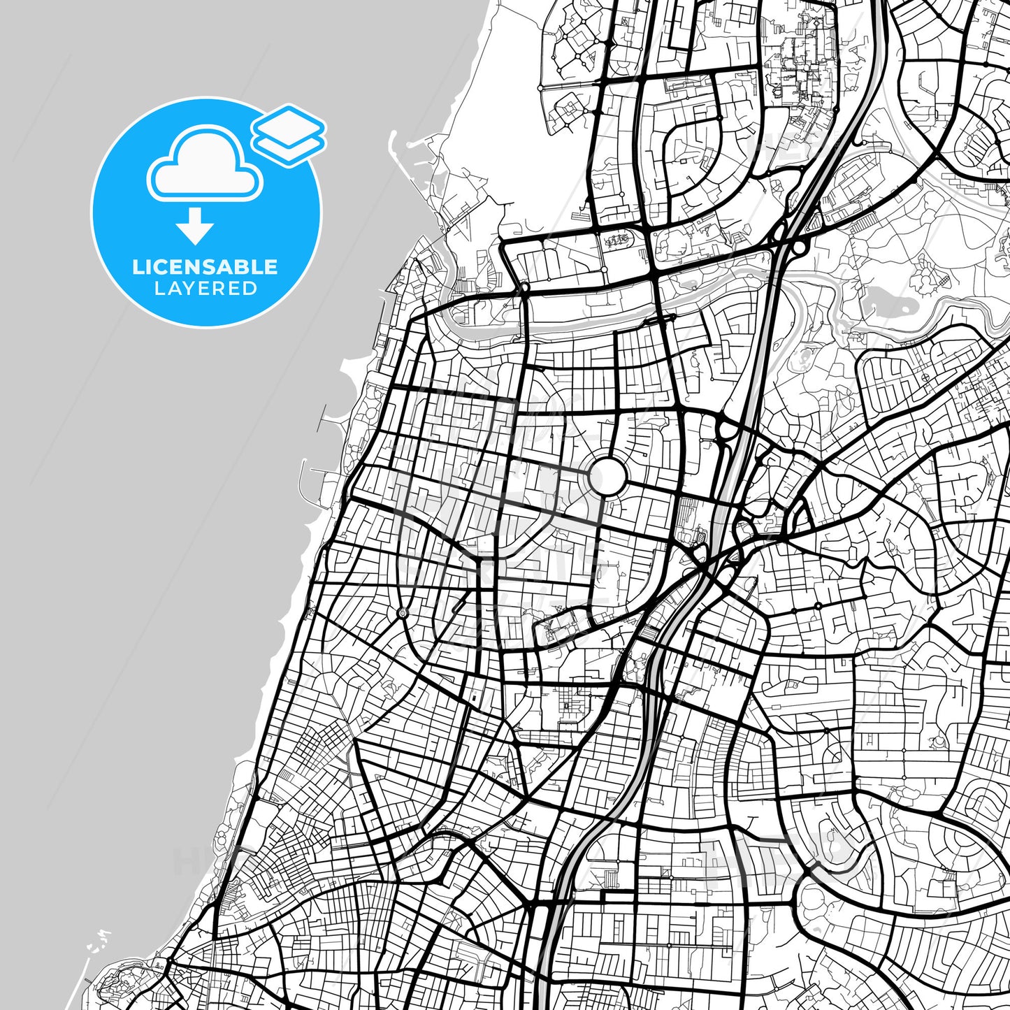 Layered PDF map of Tel Aviv-Yafo, Tel Aviv, Israel