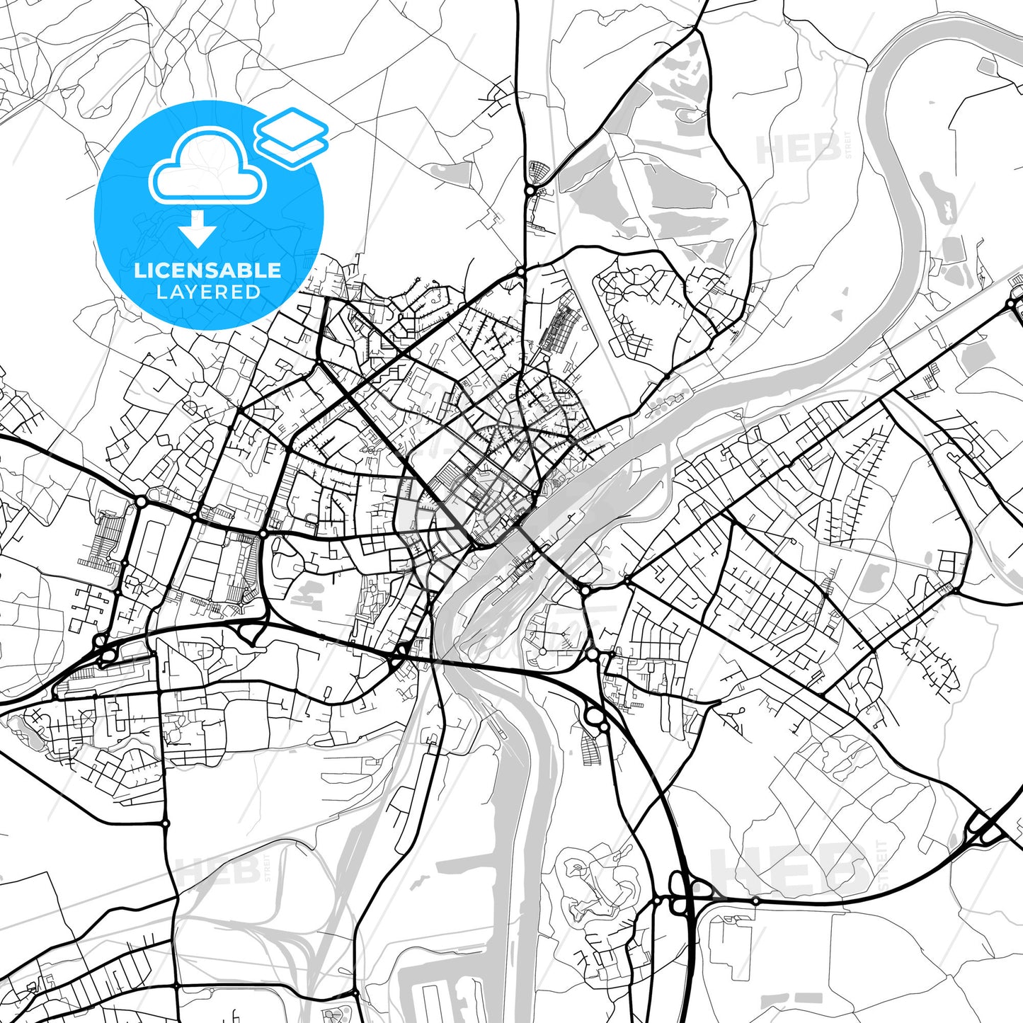 Layered PDF map of Thionville, Moselle, France