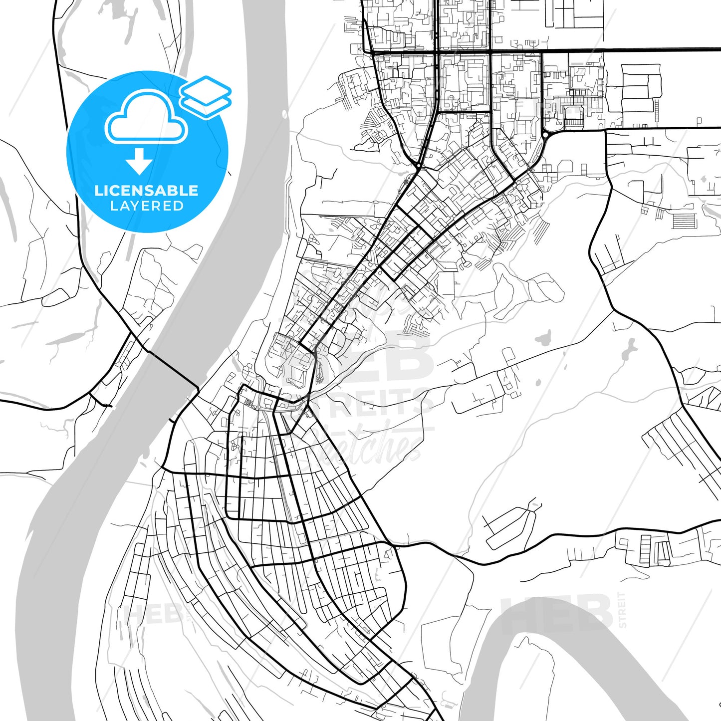 Layered PDF map of Tobolsk, Tyumen Oblast, Russia