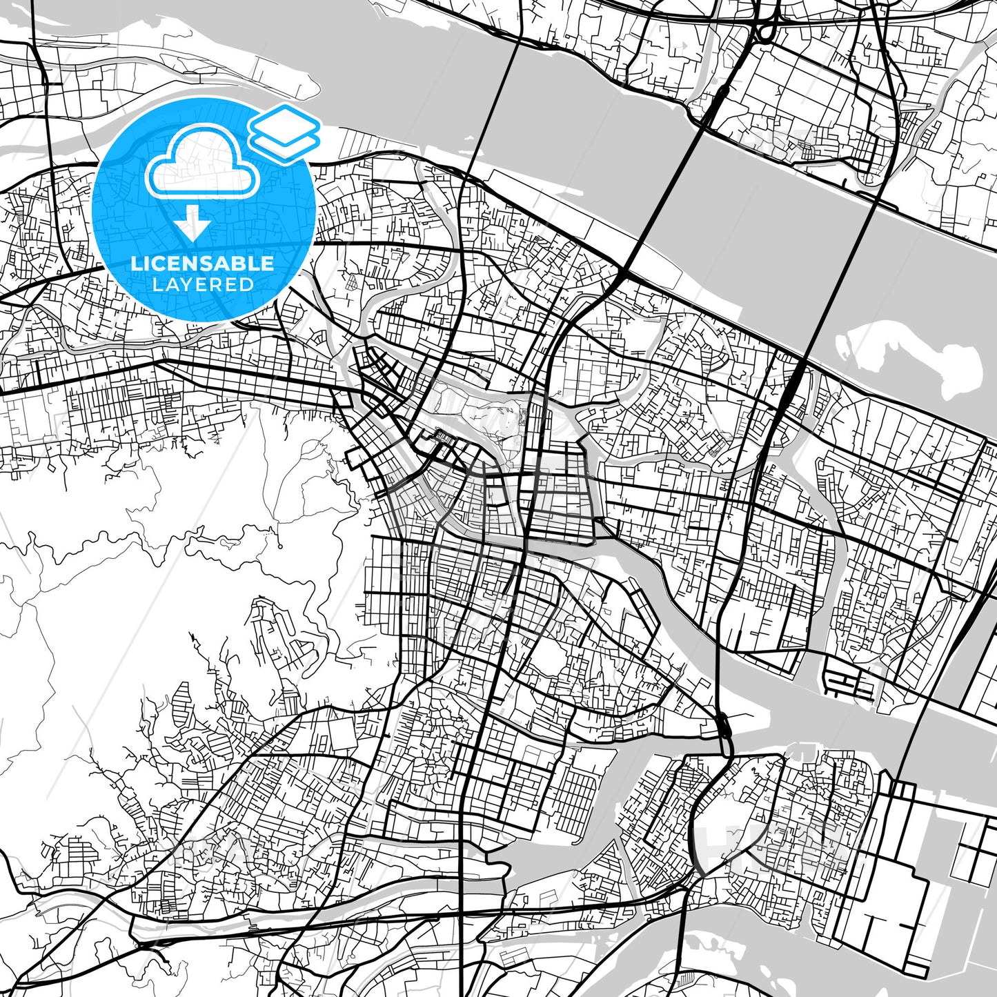 Layered PDF map of Tokushima, Tokushima, Japan