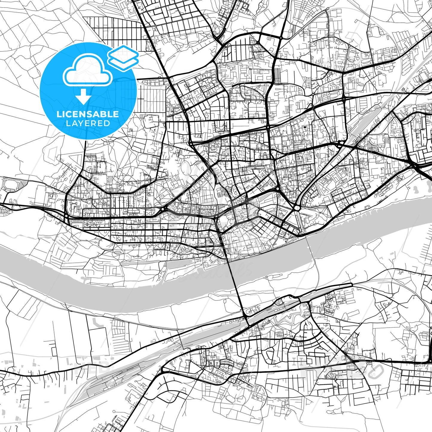 Layered PDF map of Toruń, Kuyavian-Pomeranian, Poland