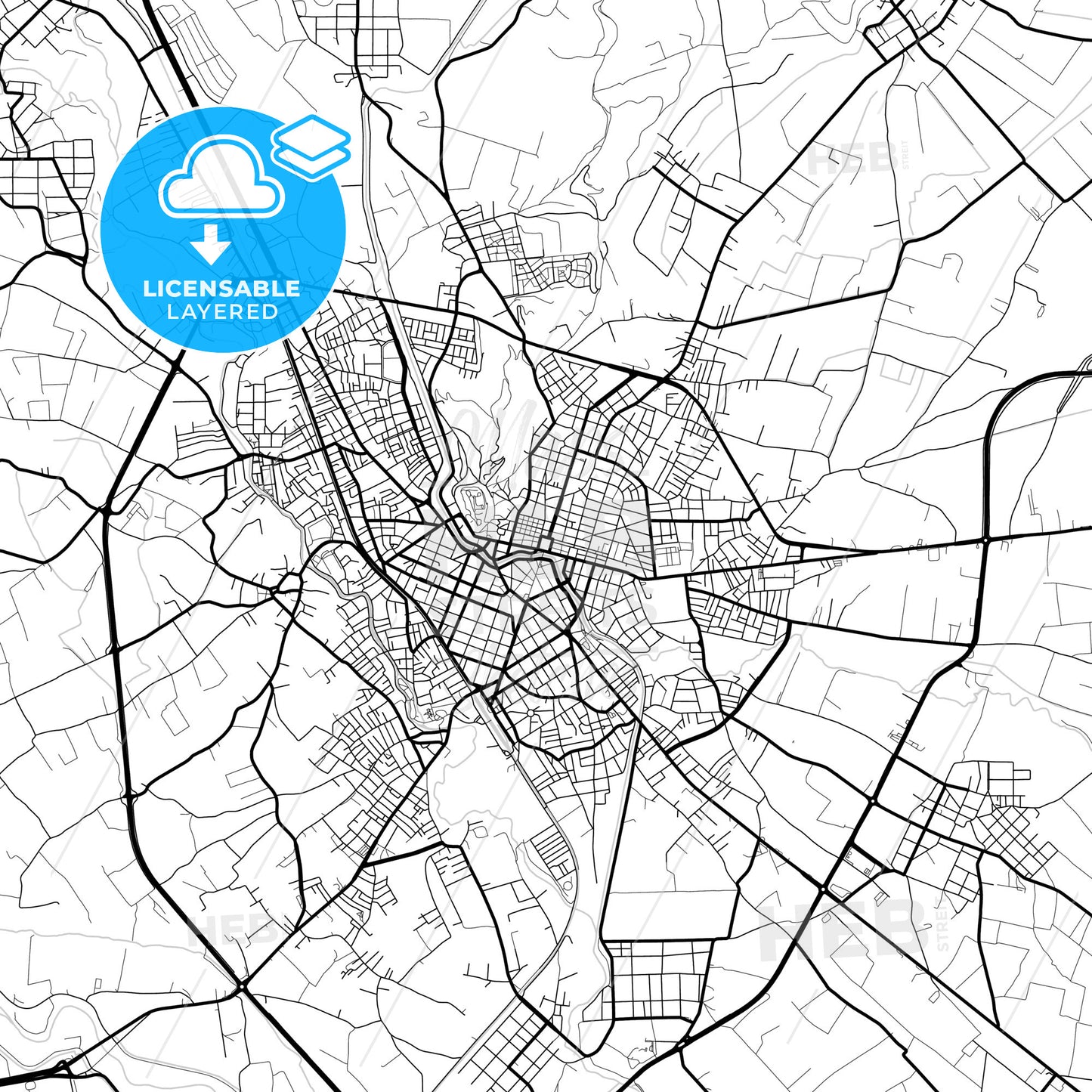 Layered PDF map of Trikala, Thessaly, Greece