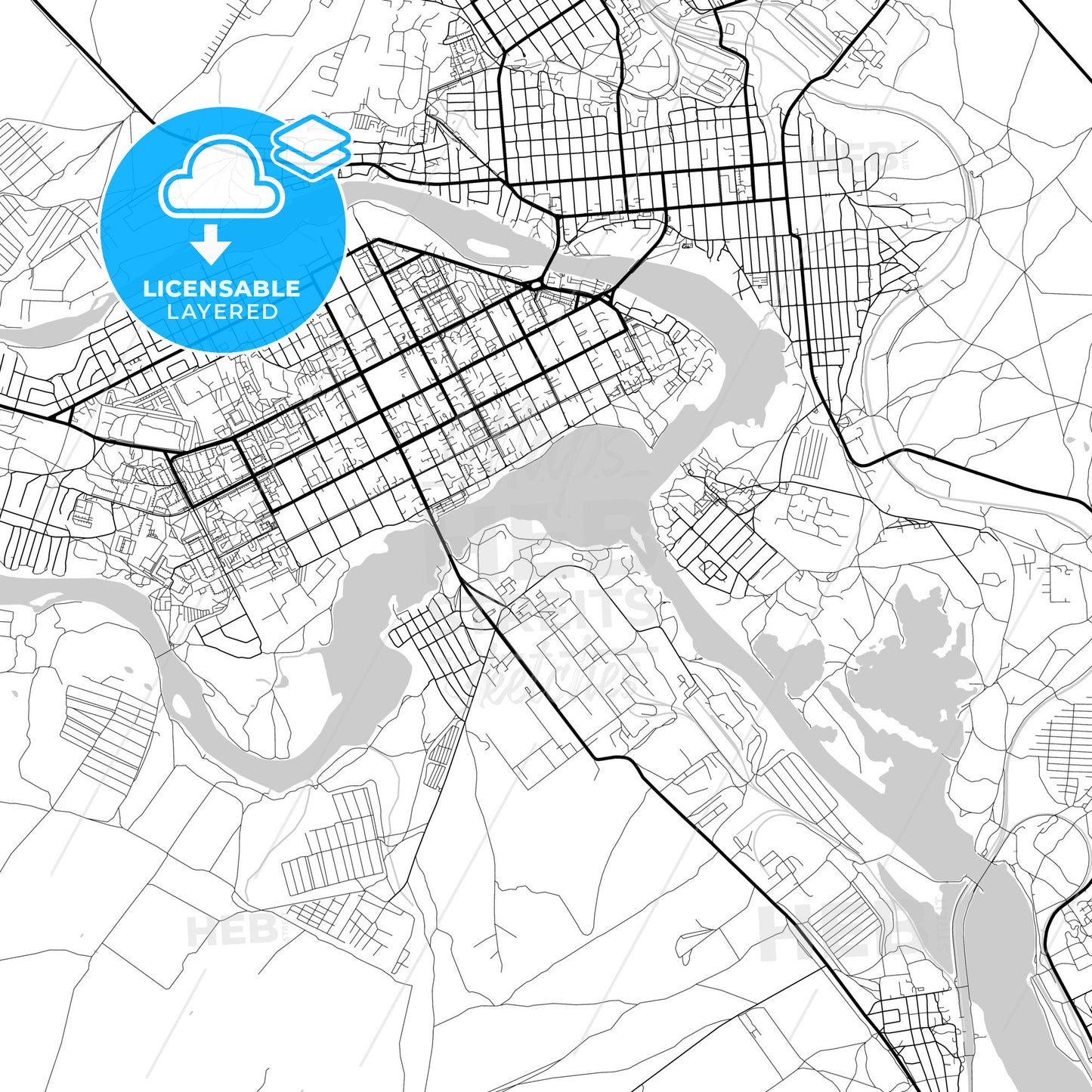 Layered PDF map of Troitsk, Chelyabinsk Oblast, Russia