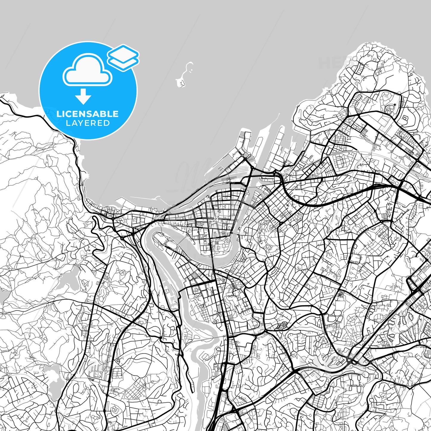 Layered PDF map of Trondheim, Trøndelag, Norway