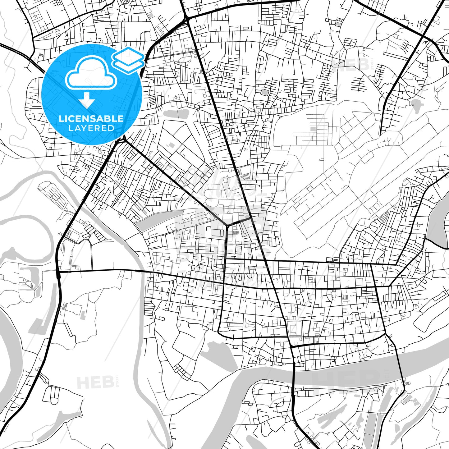 Layered PDF map of Ubon Ratchathani, Ubon Ratchathani, Thailand