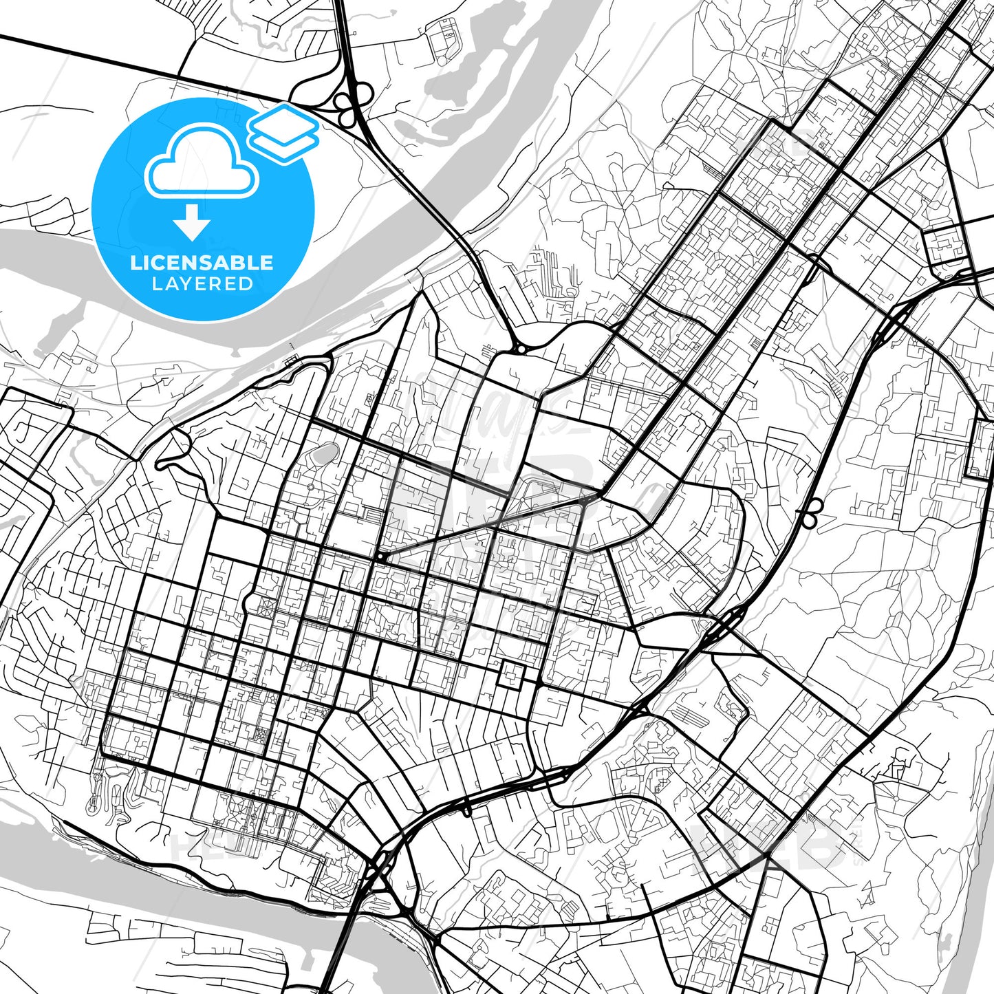 Layered PDF map of Ufa, Republic of Bashkortostan, Russia