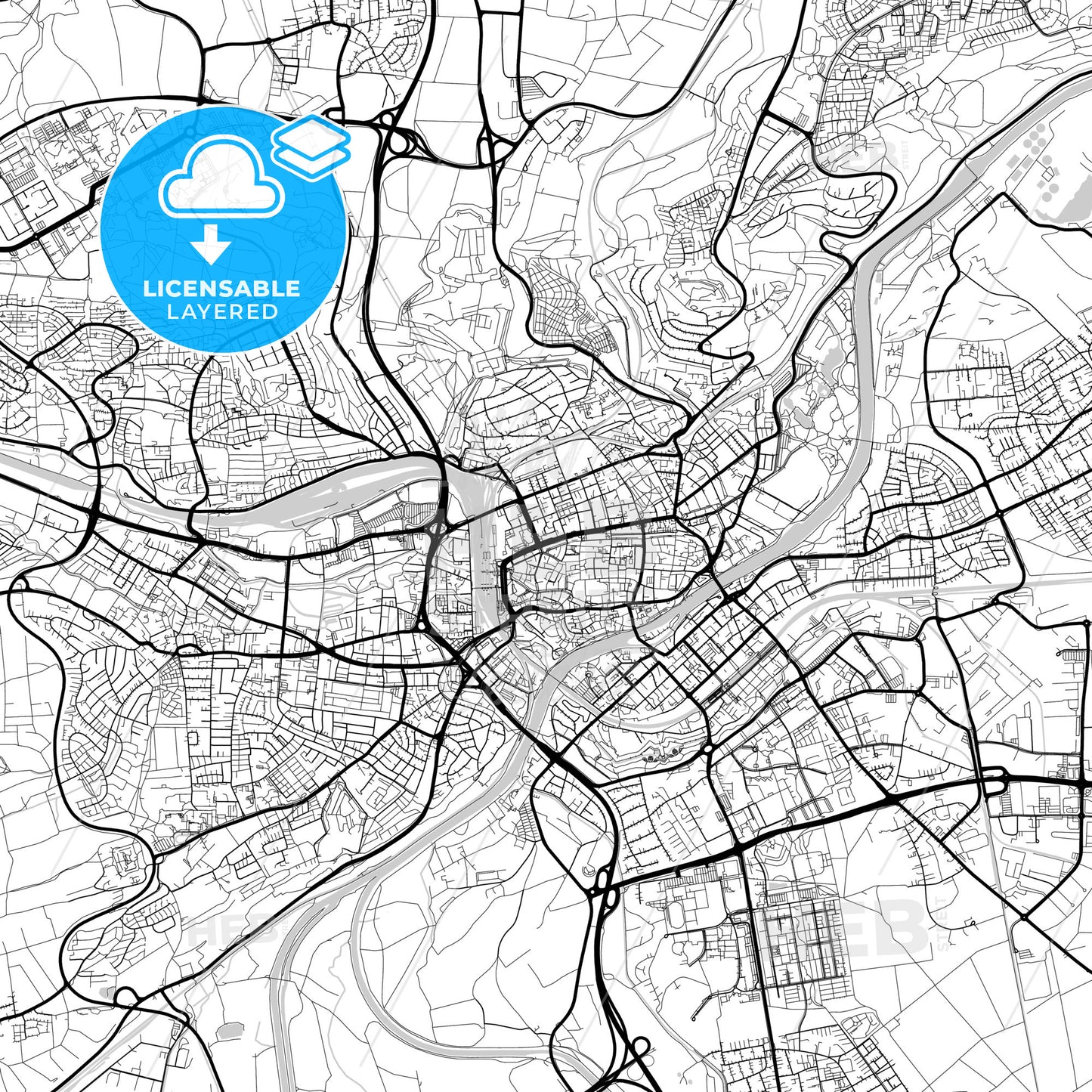 Layered PDF map of Ulm, Baden-Wuerttemberg, Germany