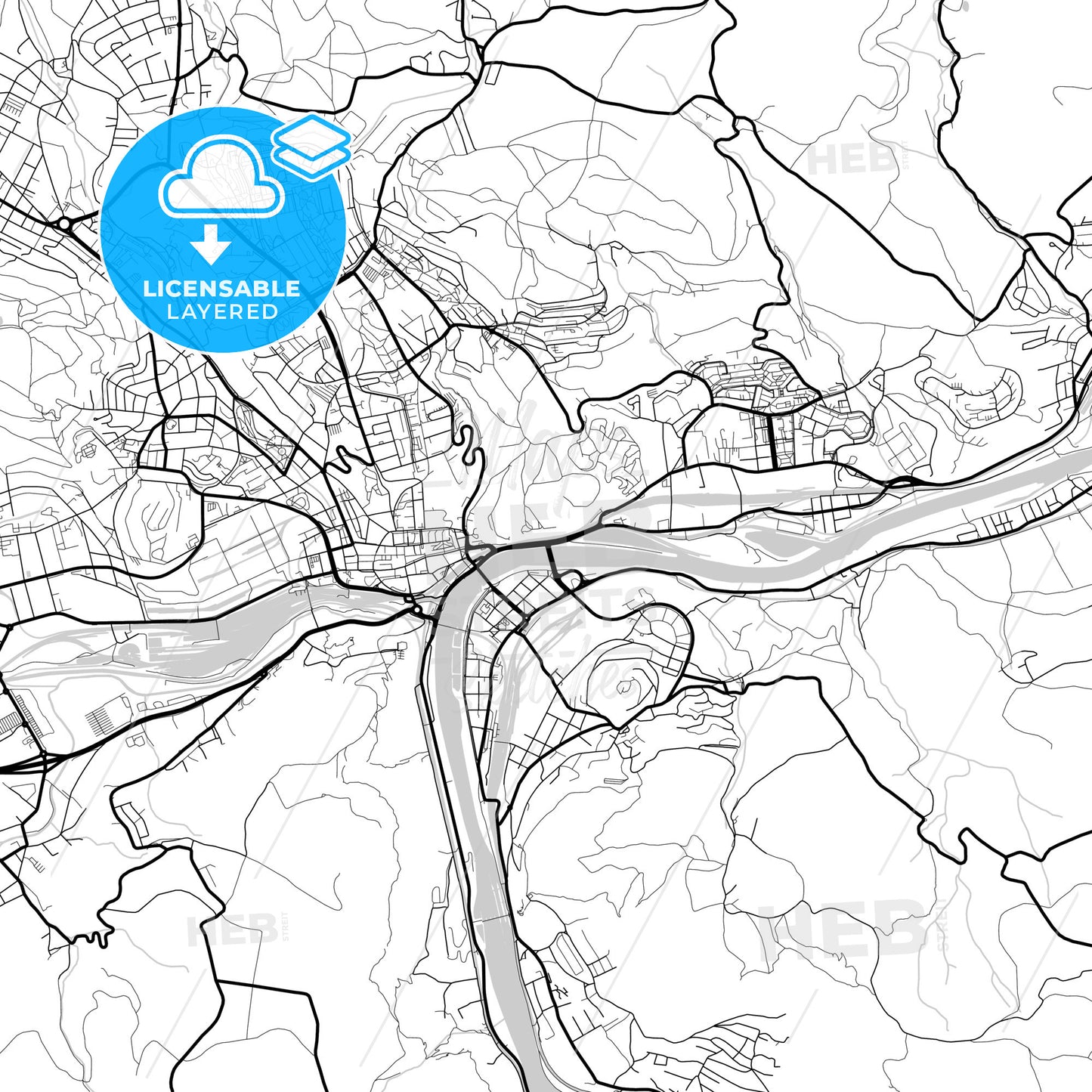 Layered PDF map of Ústí nad Labem, Czechia