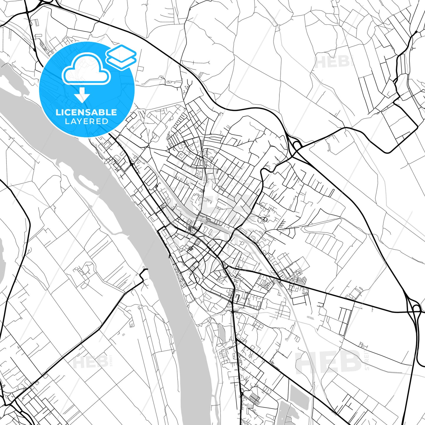 Layered PDF map of Vác, Pest, Hungary