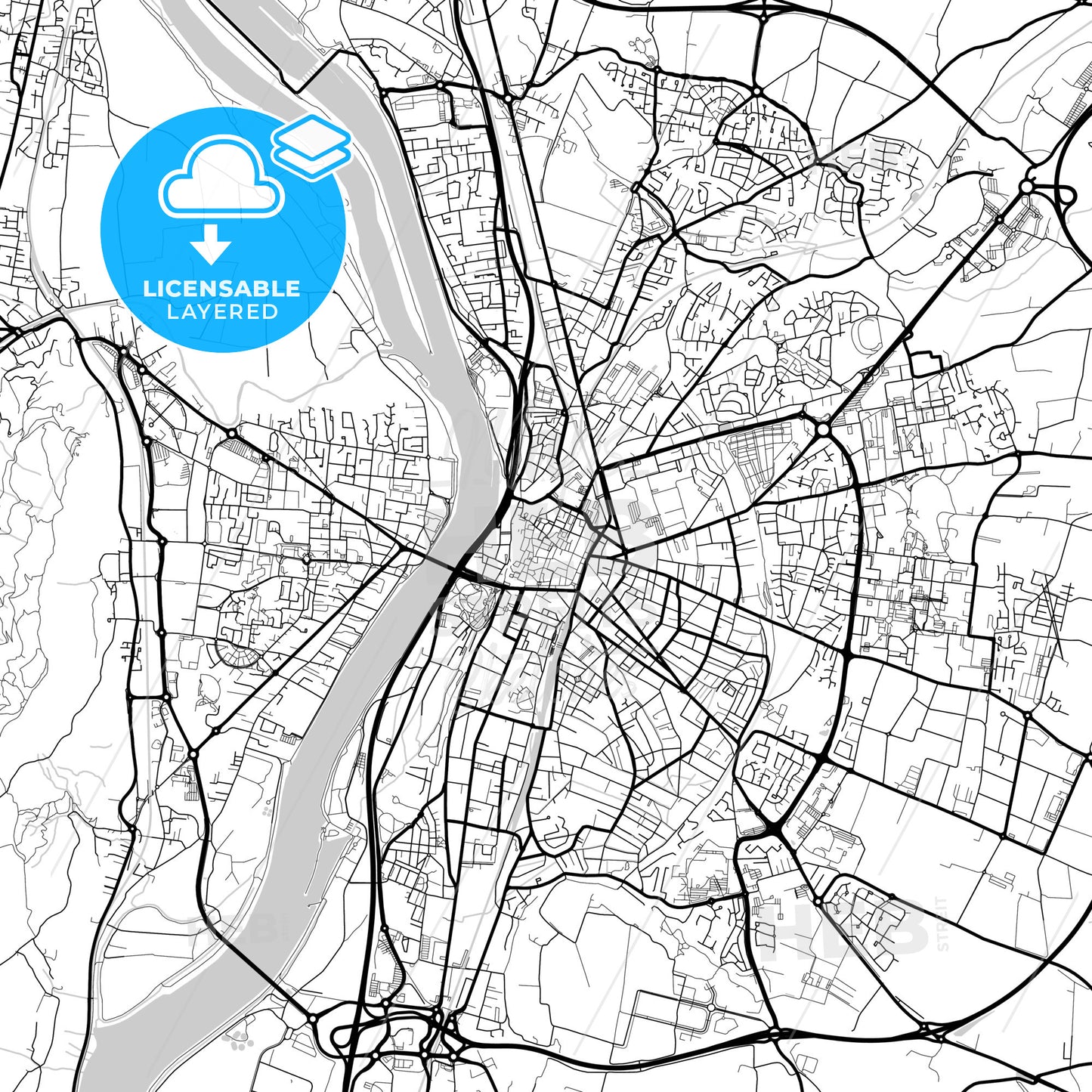 Layered PDF map of Valence, Drôme, France