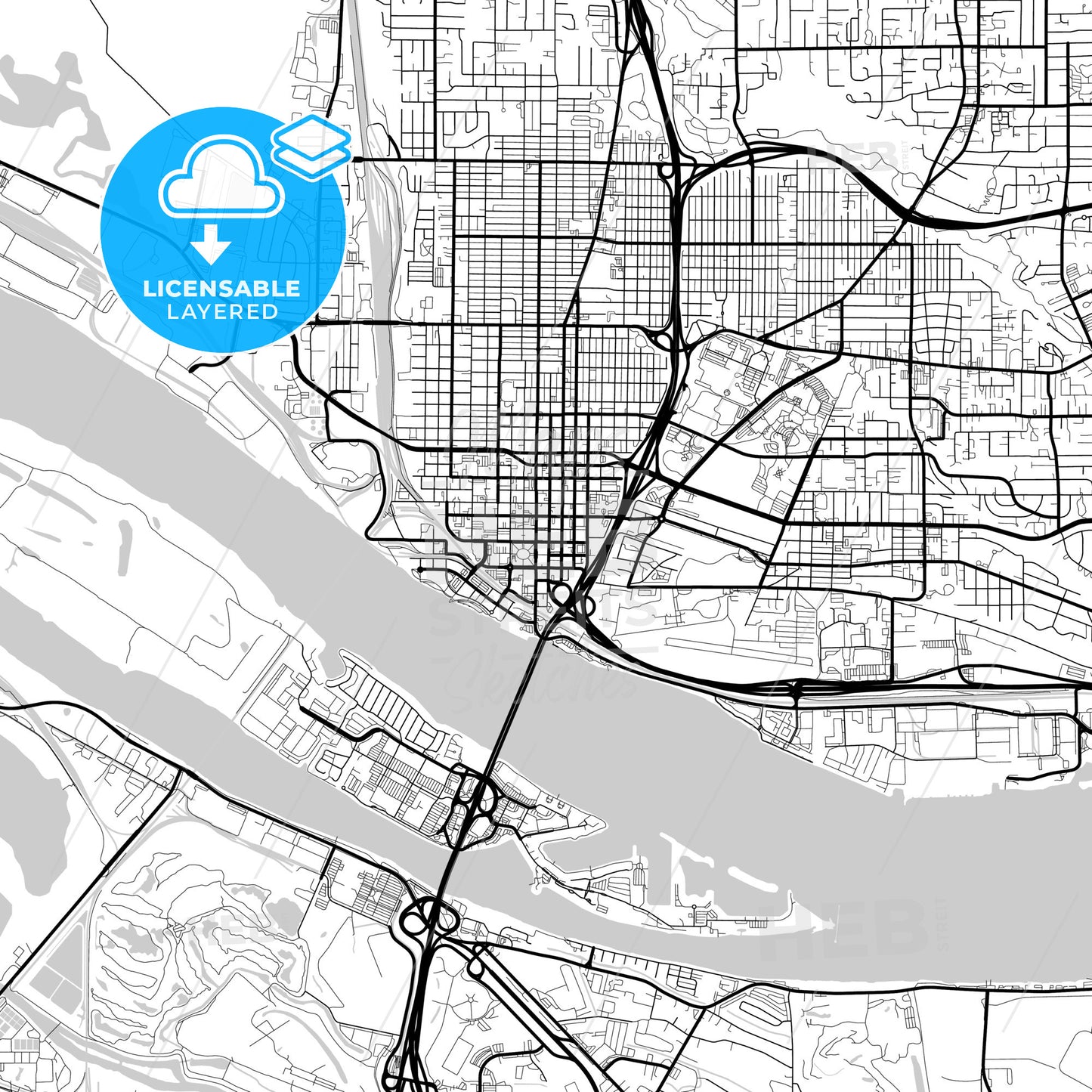 Layered PDF map of Vancouver, Washington, United States