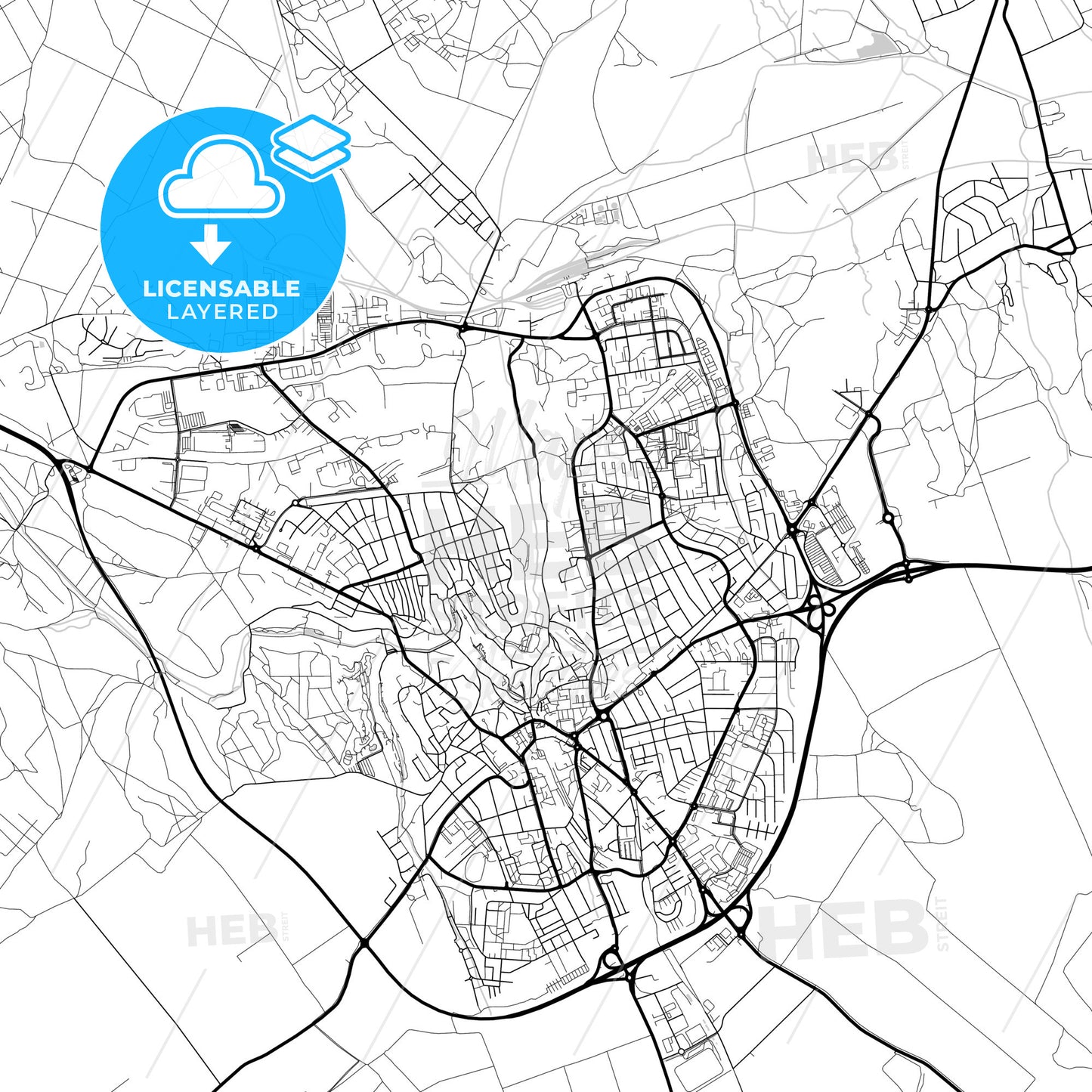 Layered PDF map of Veszprém, Veszprém, Hungary