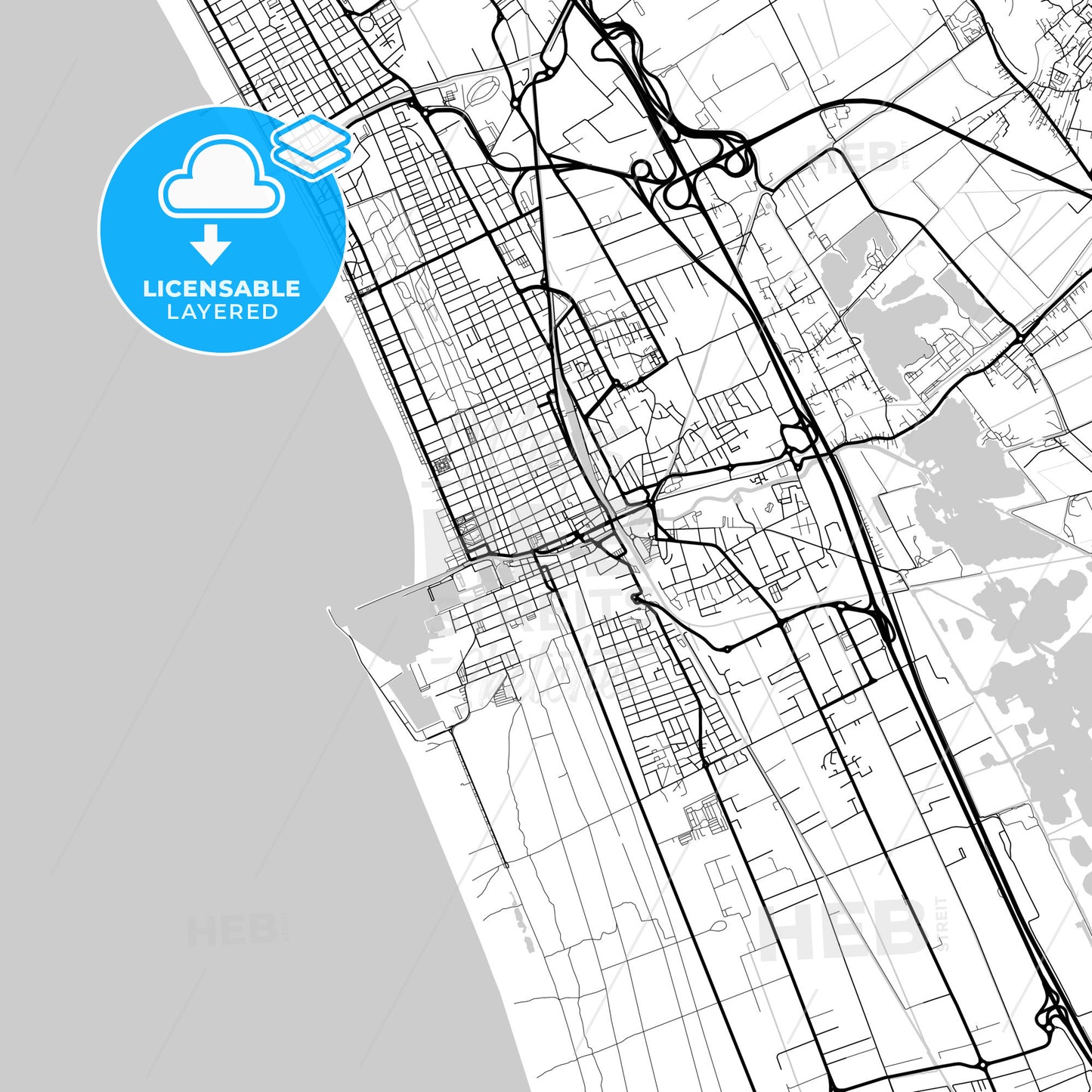 Layered PDF map of Viareggio, Tuscany, Italy