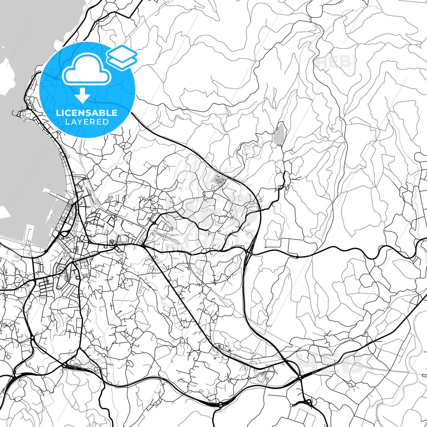 Layered PDF map of Vilagarcía de Arousa, Pontevedra, Spain