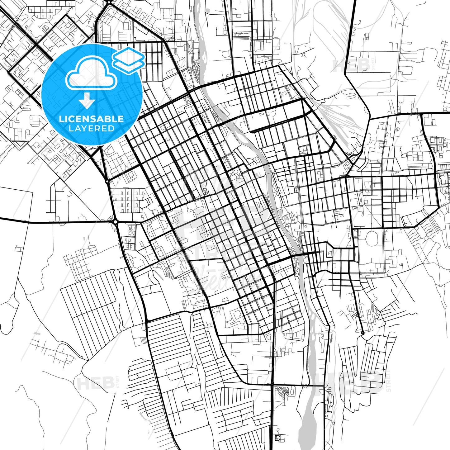 Layered PDF map of Vladikavkaz, Republic of North Ossetia-Alania, Russia