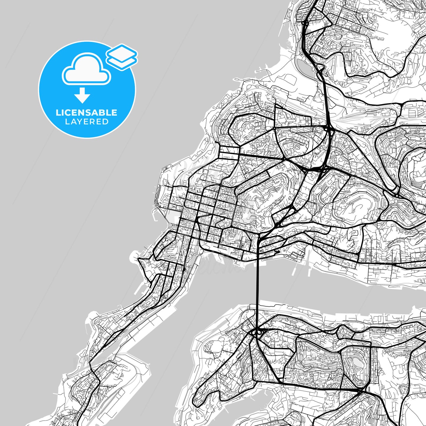 Layered PDF map of Vladivostok, Primorsky Krai, Russia