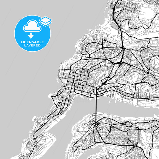 Layered PDF map of Vladivostok, Primorsky Krai, Russia
