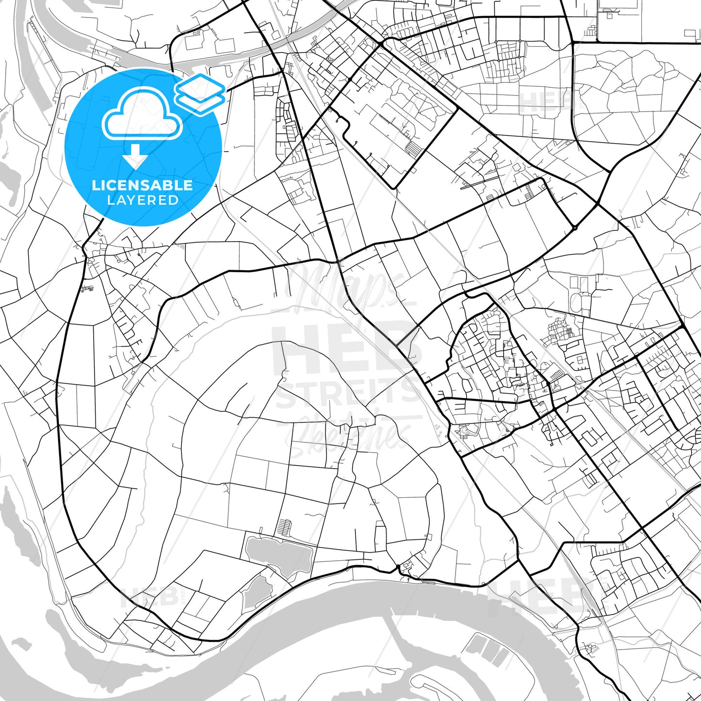 Layered PDF map of Voerde (Niederrhein), North Rhine-Westphalia, Germany