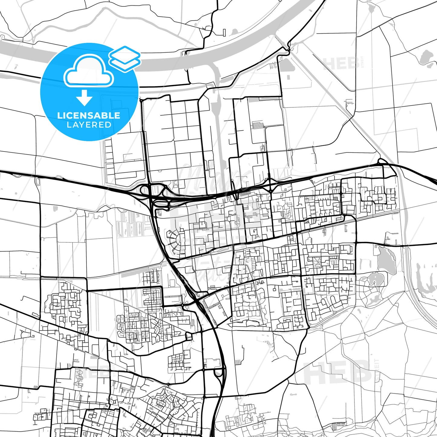 Layered PDF map of Waalwijk, North Brabant, Netherlands