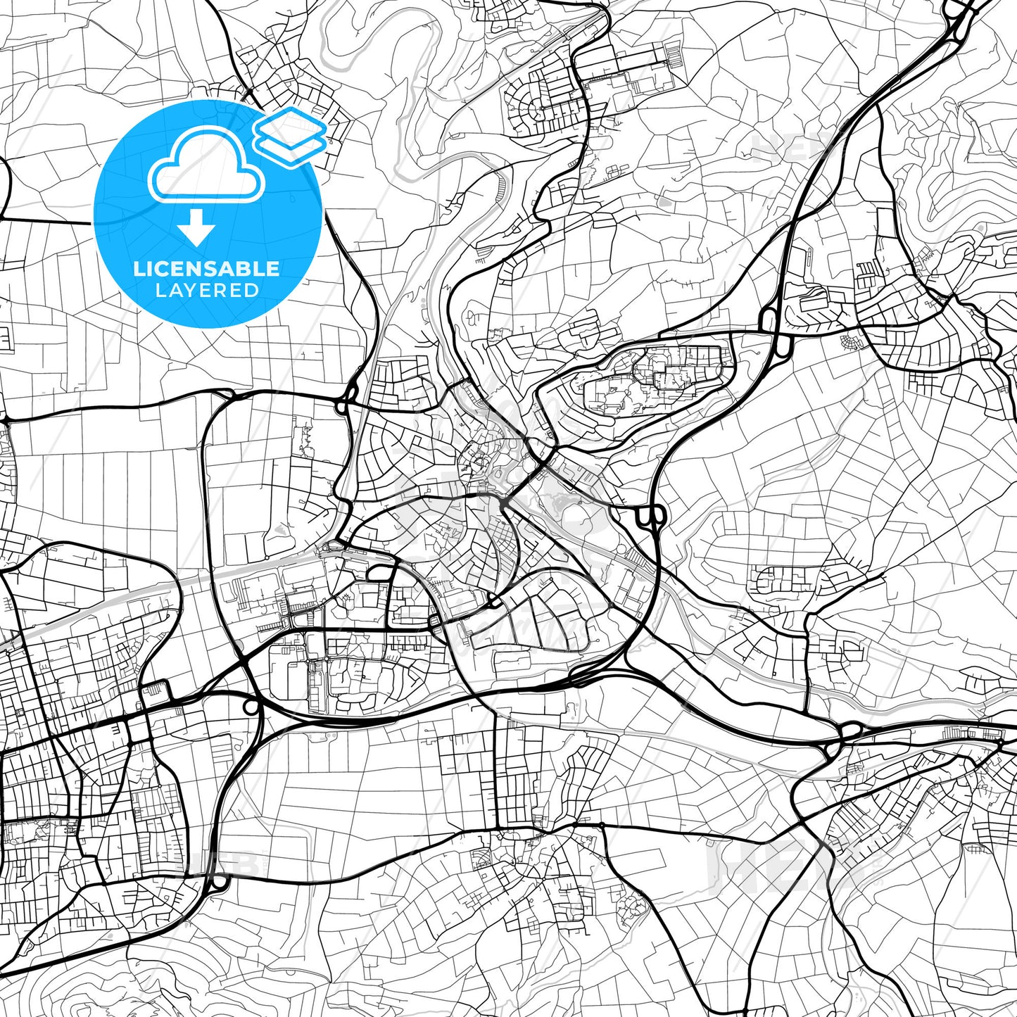 Layered PDF map of Waiblingen, Baden-Wuerttemberg, Germany