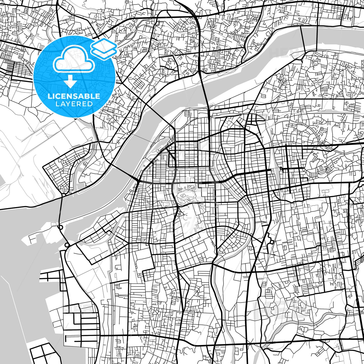 Layered PDF map of Wakayama, Wakayama, Japan