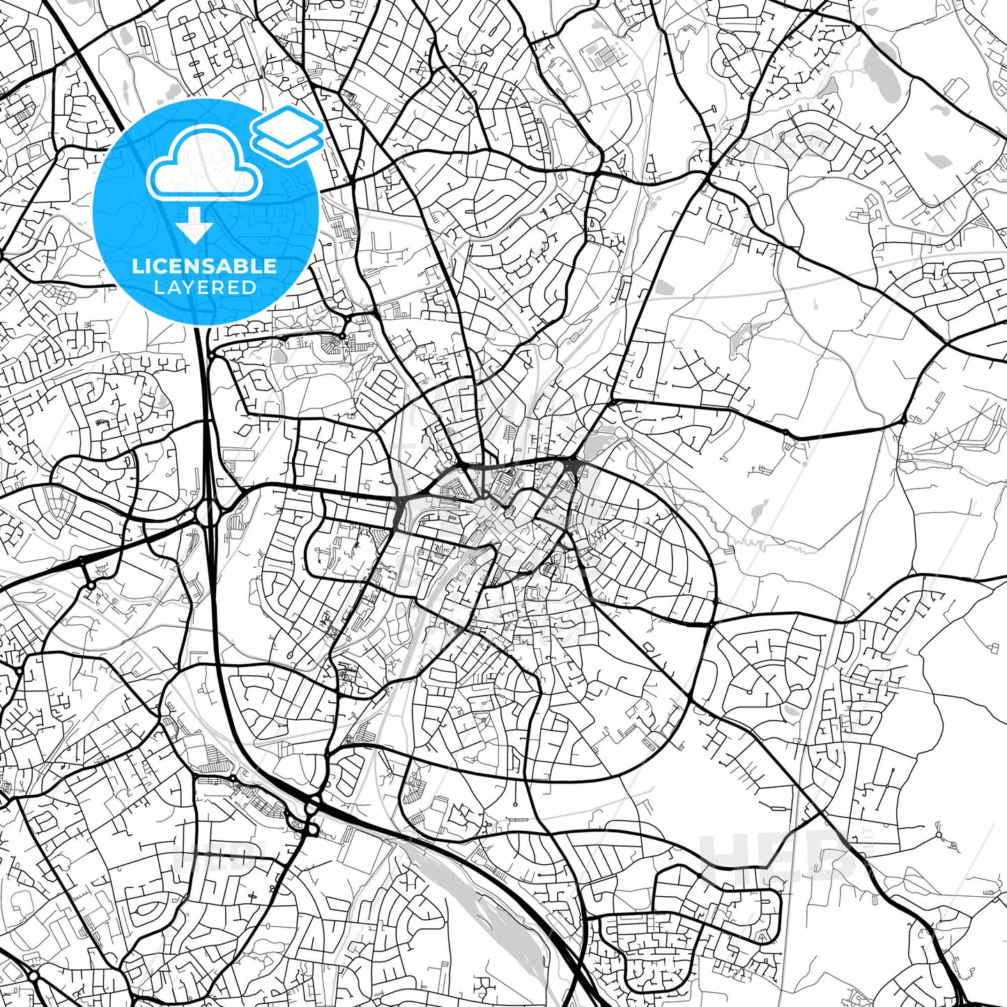 Layered PDF map of Walsall, West Midlands, England