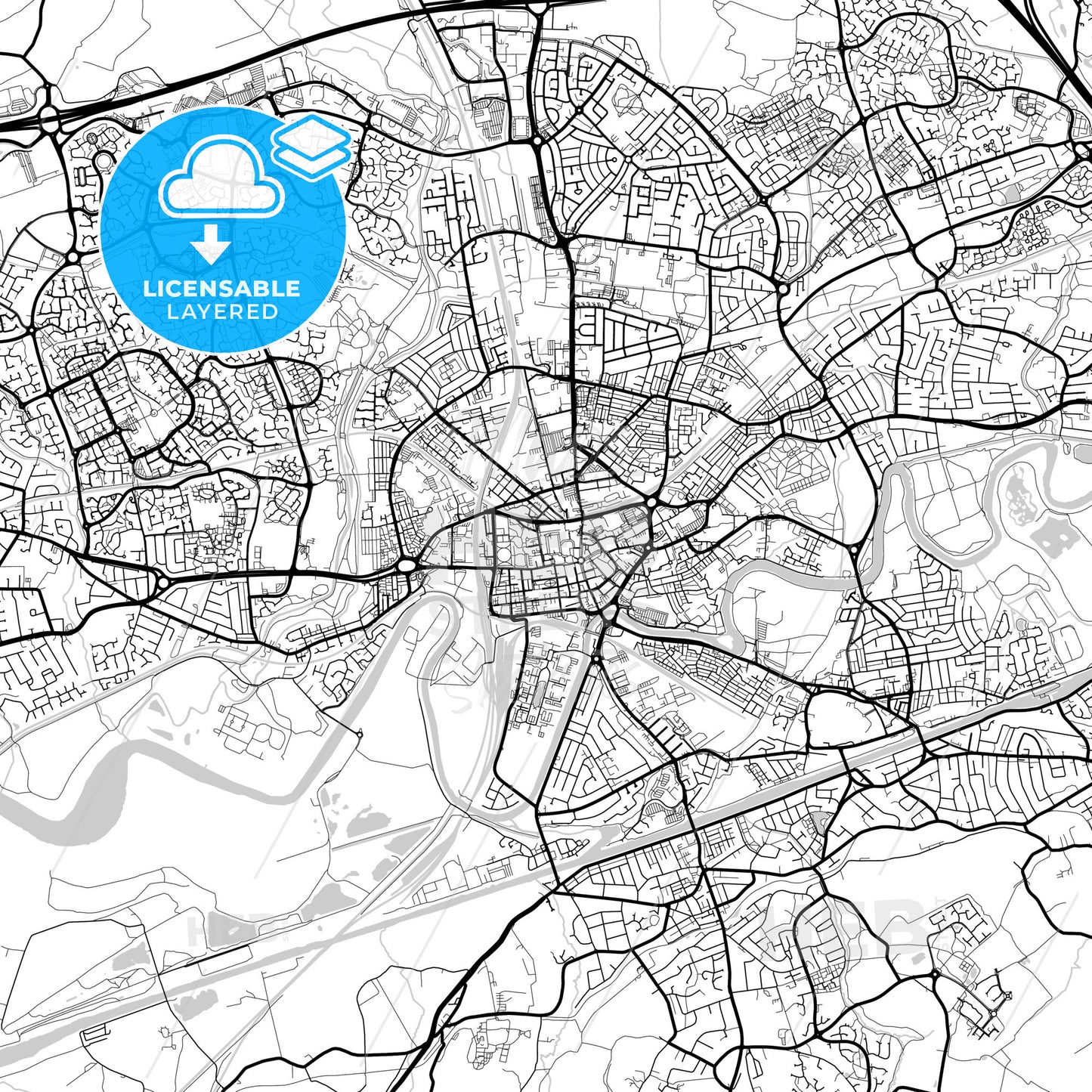 Layered PDF map of Warrington, North West England, England