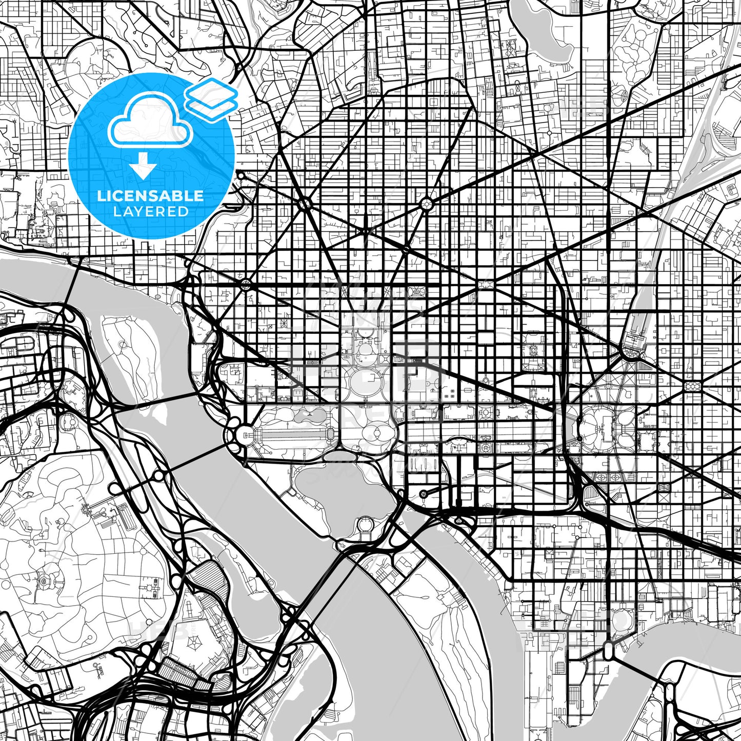 Layered PDF map of Washington, D.C., United States