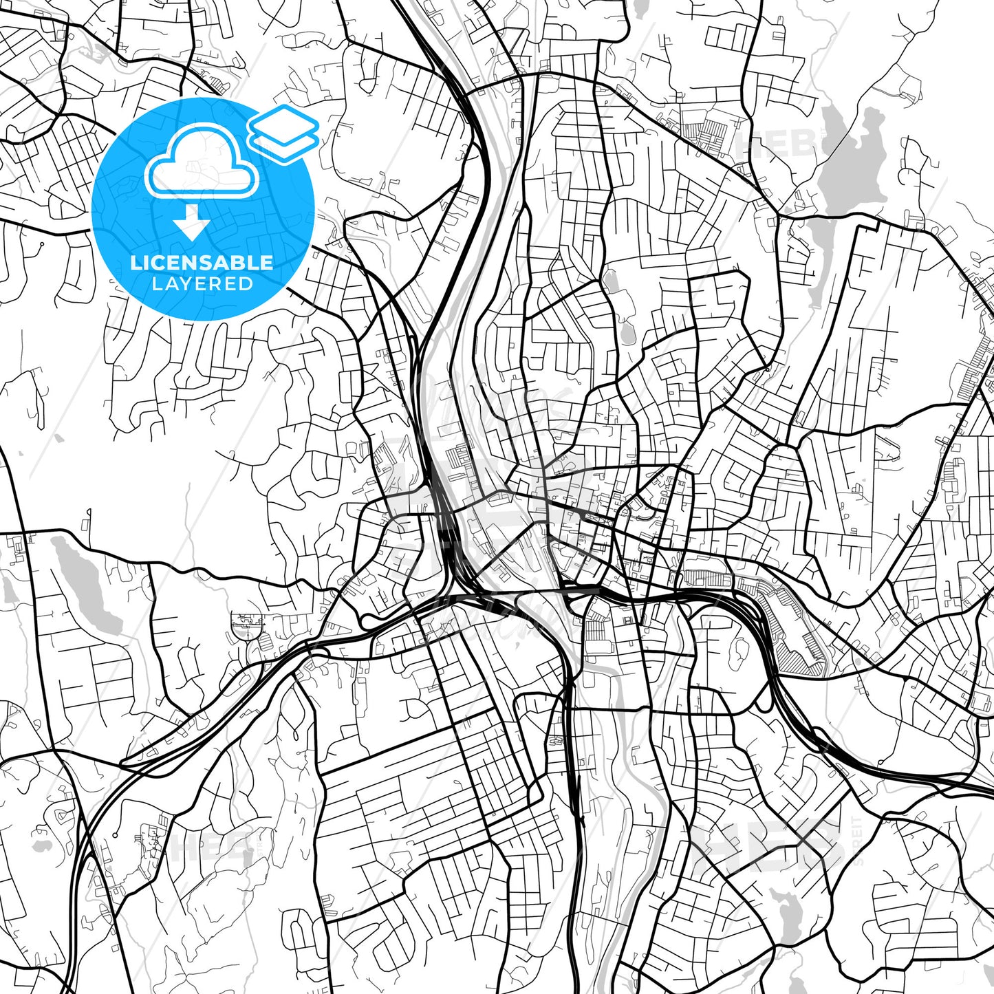 Layered PDF map of Waterbury, Connecticut, United States