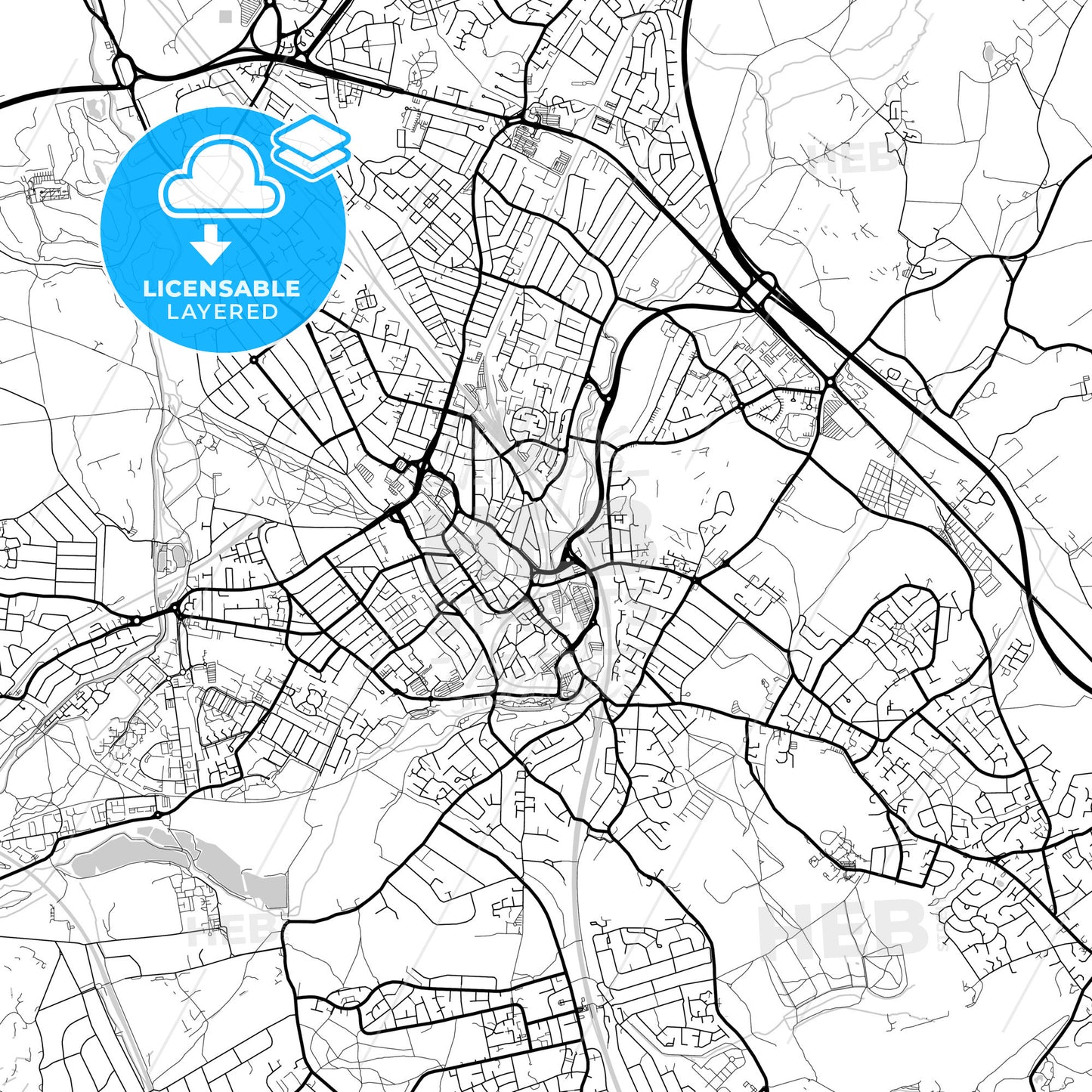 Layered PDF map of Watford, East of England, England
