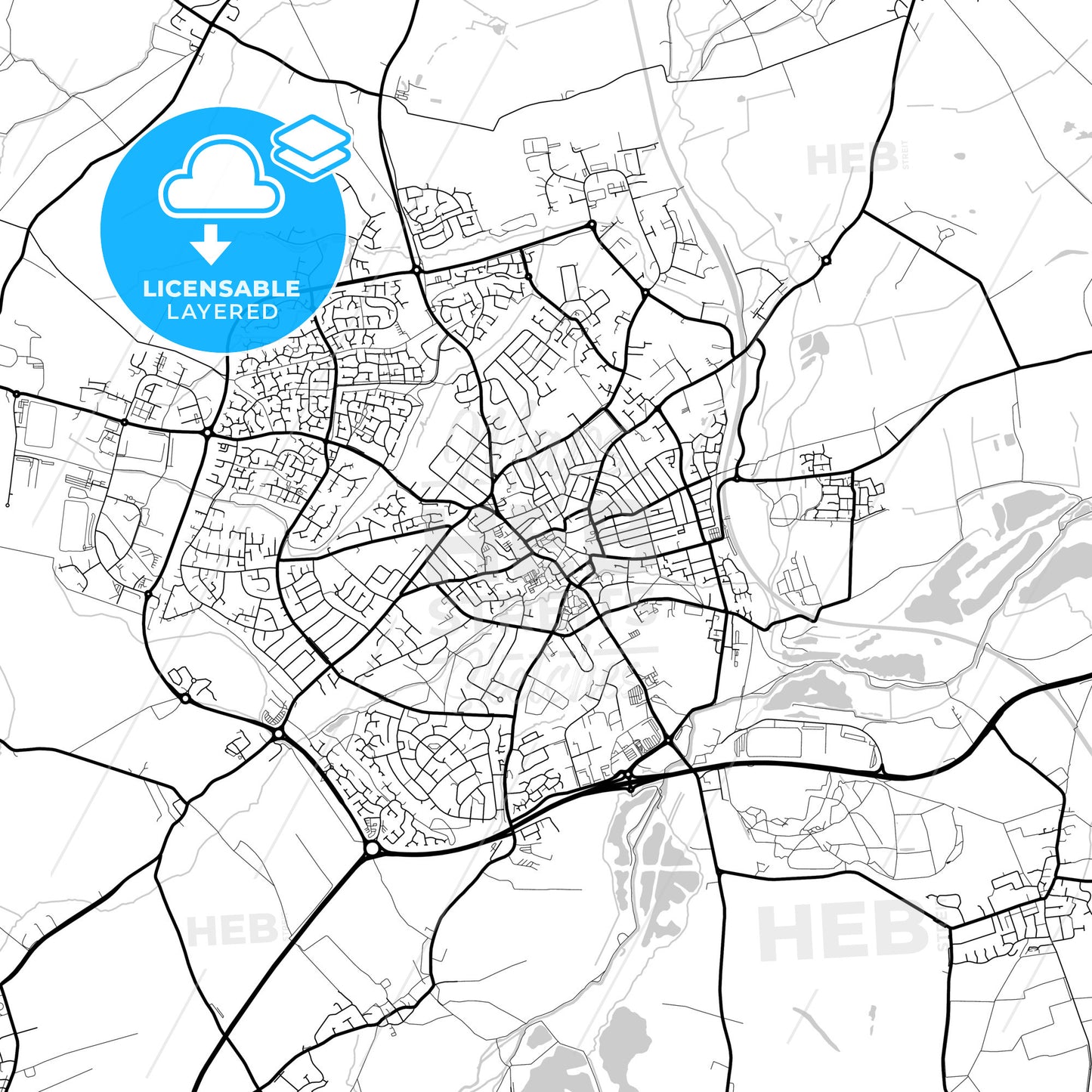Layered PDF map of Wellingborough, East Midlands, England