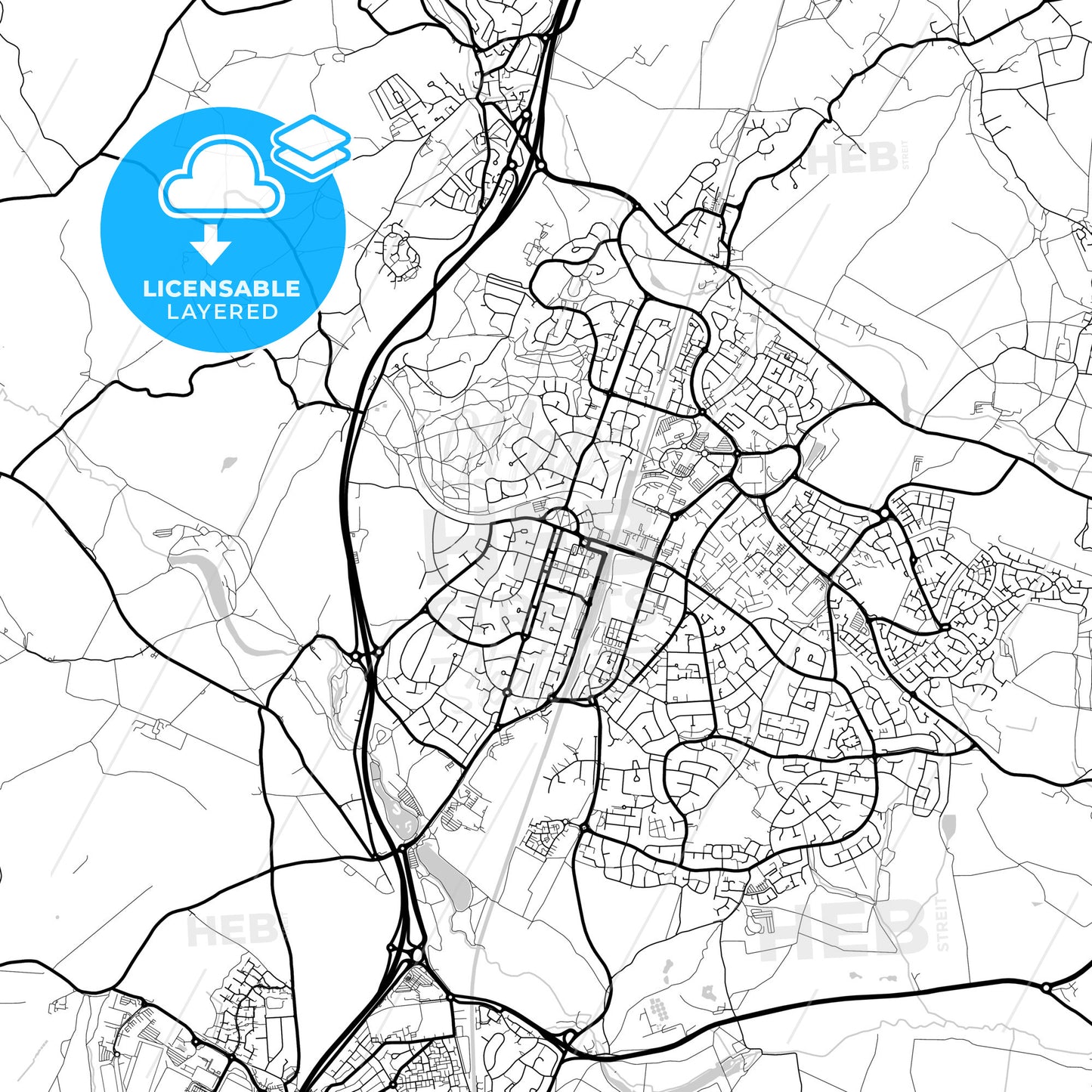 Layered PDF map of Welwyn Garden City, East of England, England