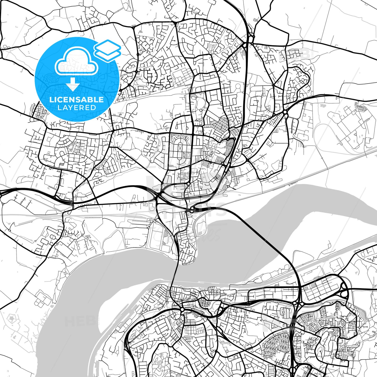 Layered PDF map of Widnes, North West England, England