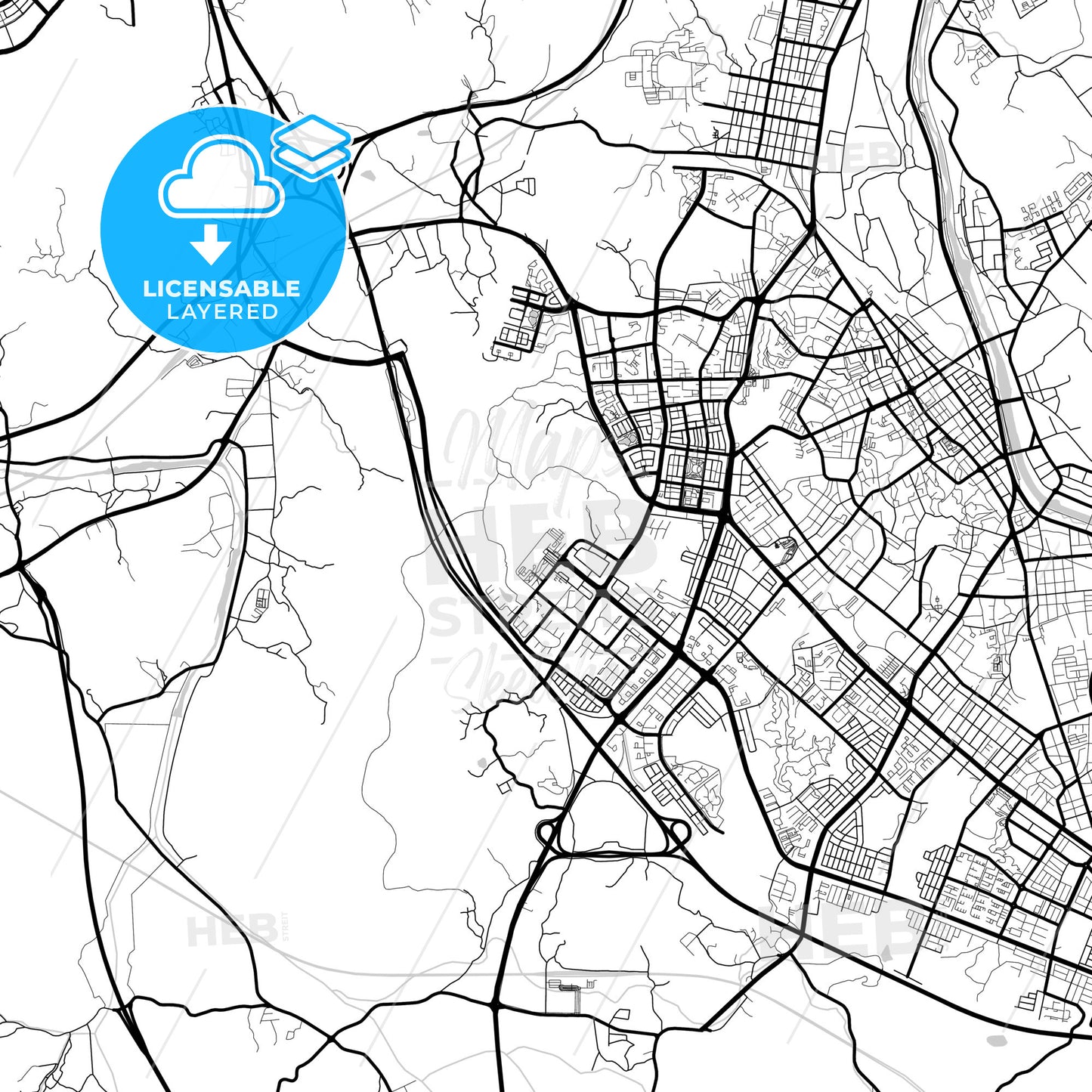 Layered PDF map of Wonju, Gangwon, South Korea