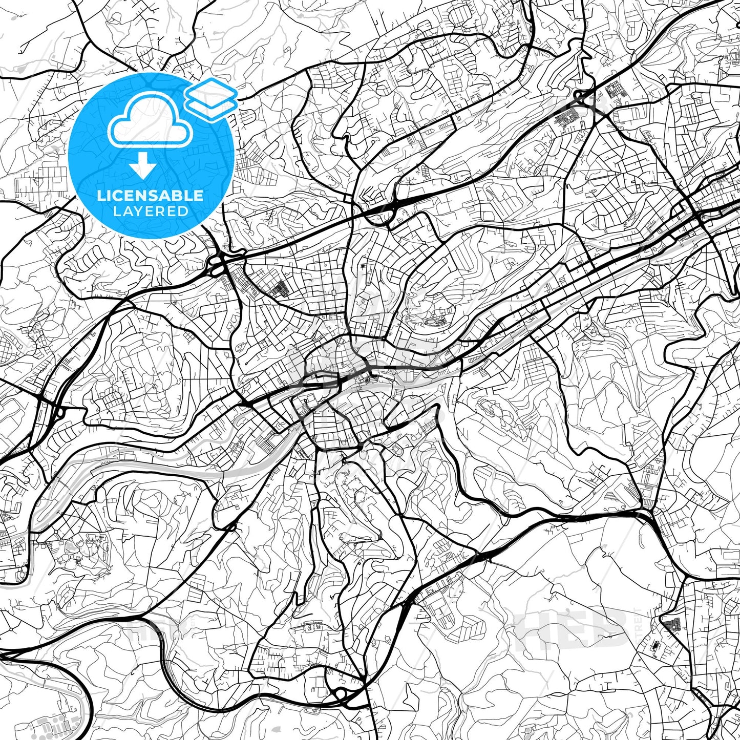 Layered PDF map of Wuppertal, North Rhine-Westphalia, Germany