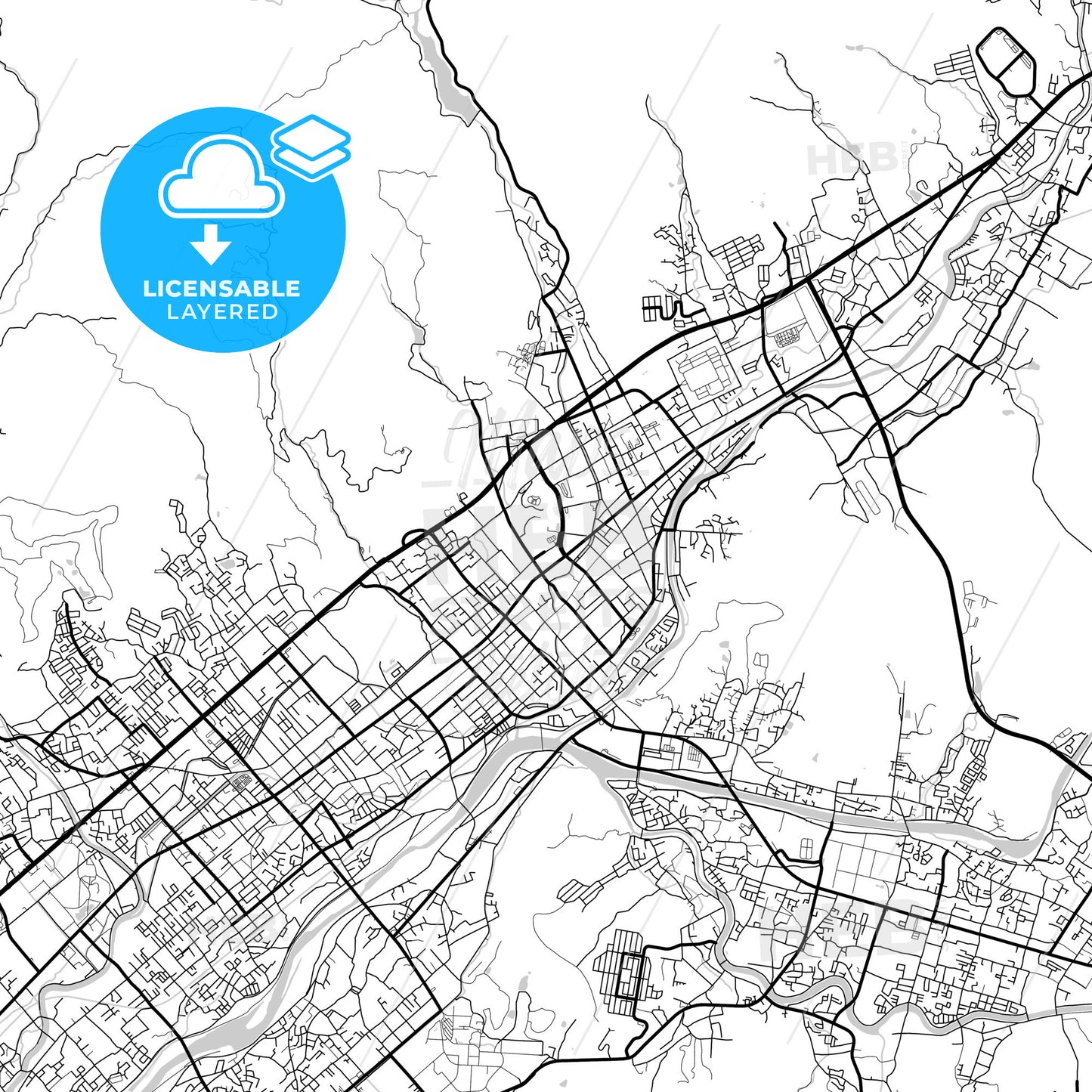 Layered PDF map of Yamaguchi, Yamaguchi, Japan