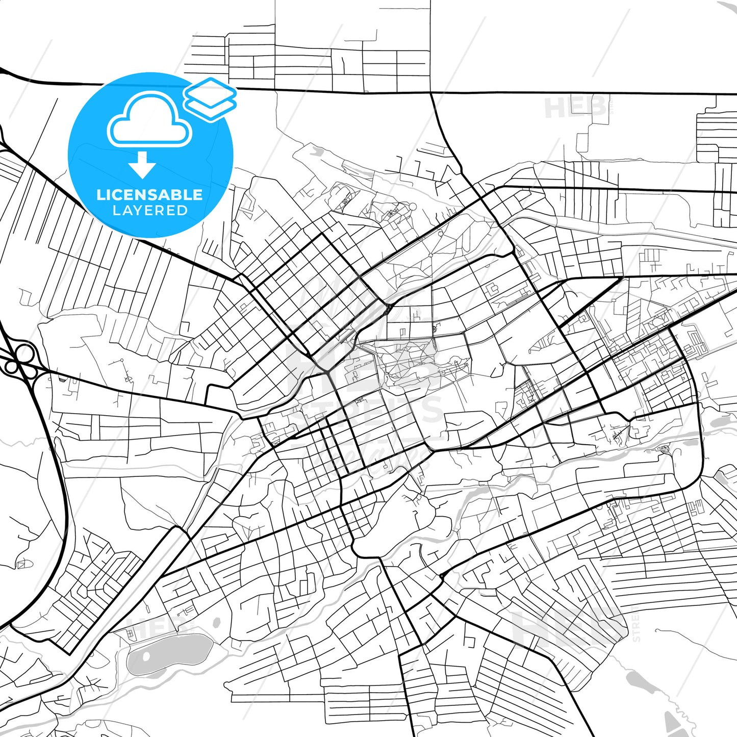 Layered PDF map of Yessentuki, Stavropol Krai, Russia