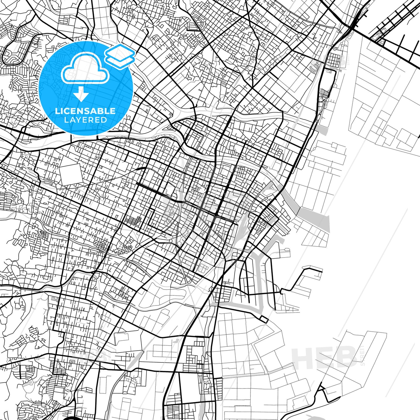 Layered PDF map of Yokkaichi, Mie, Japan