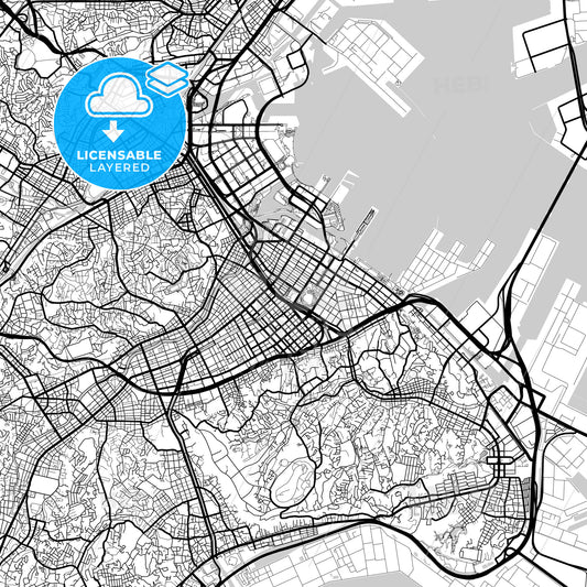 Layered PDF map of Yokohama, Kanagawa, Japan