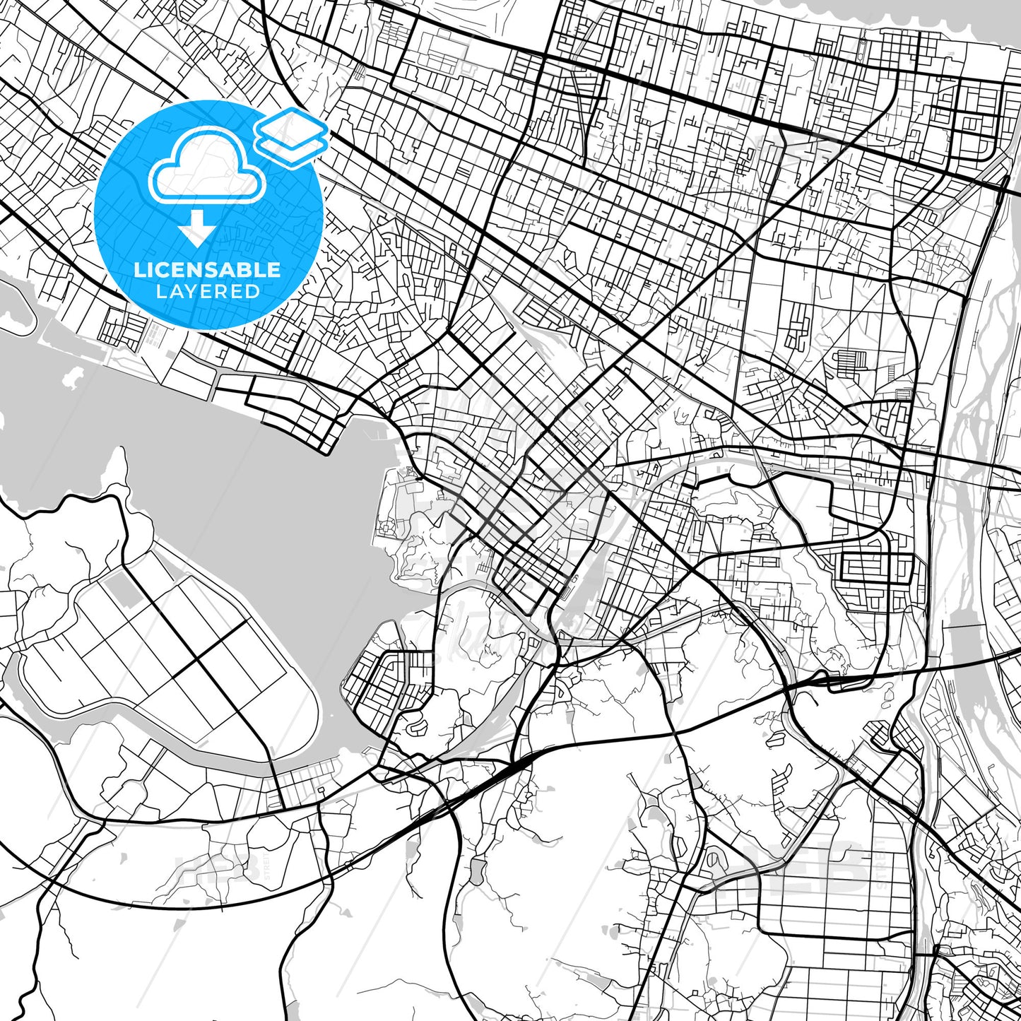 Layered PDF map of Yonago, Tottori, Japan