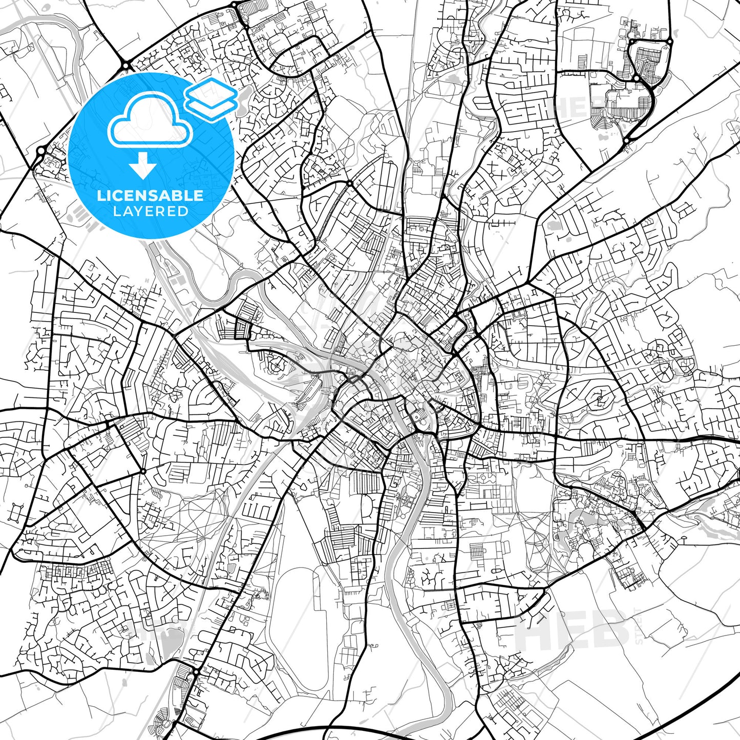 Layered PDF map of York, Yorkshire and the Humber, England