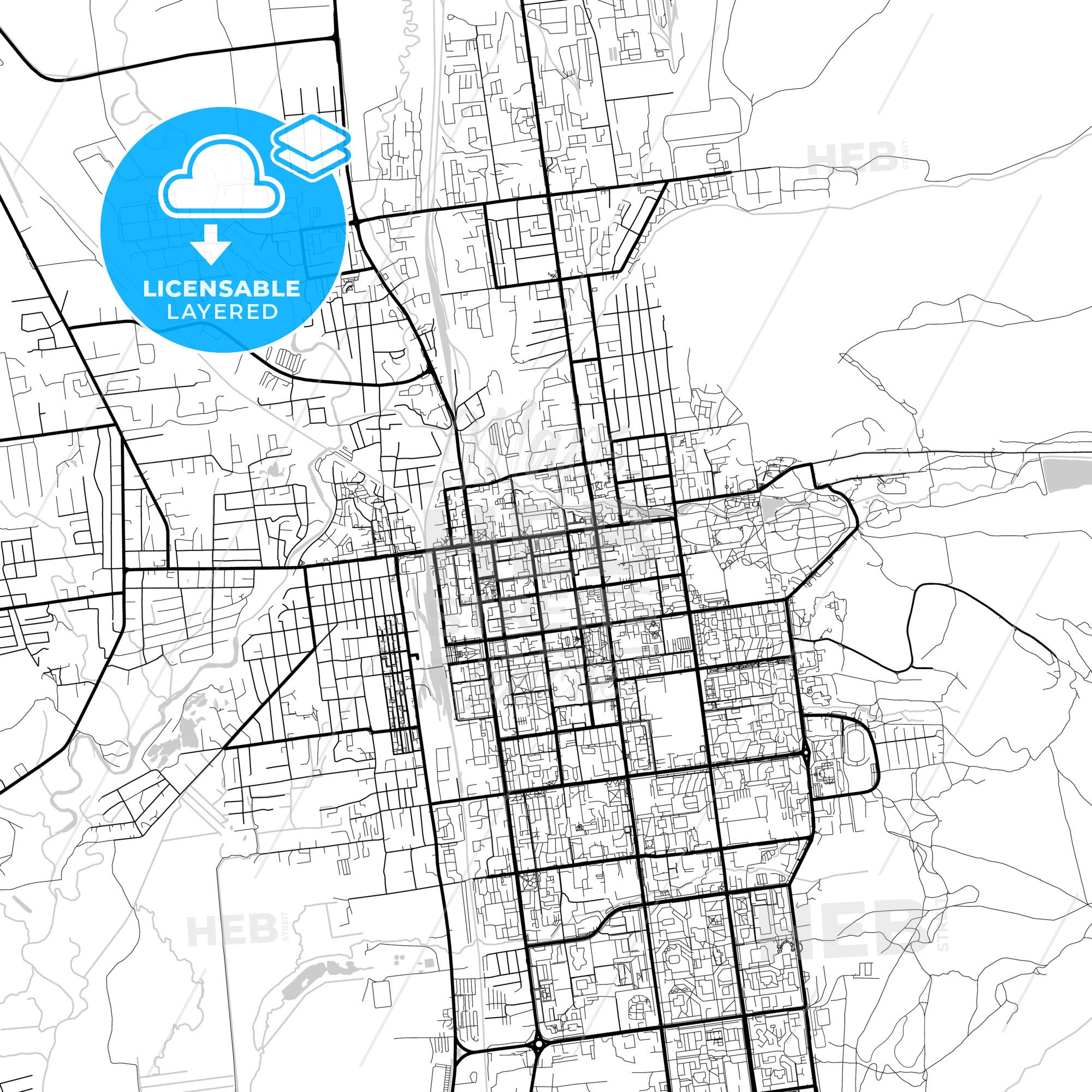 Layered PDF map of Yuzhno-Sakhalinsk, Sakhalin Oblast, Russia - Vector ...