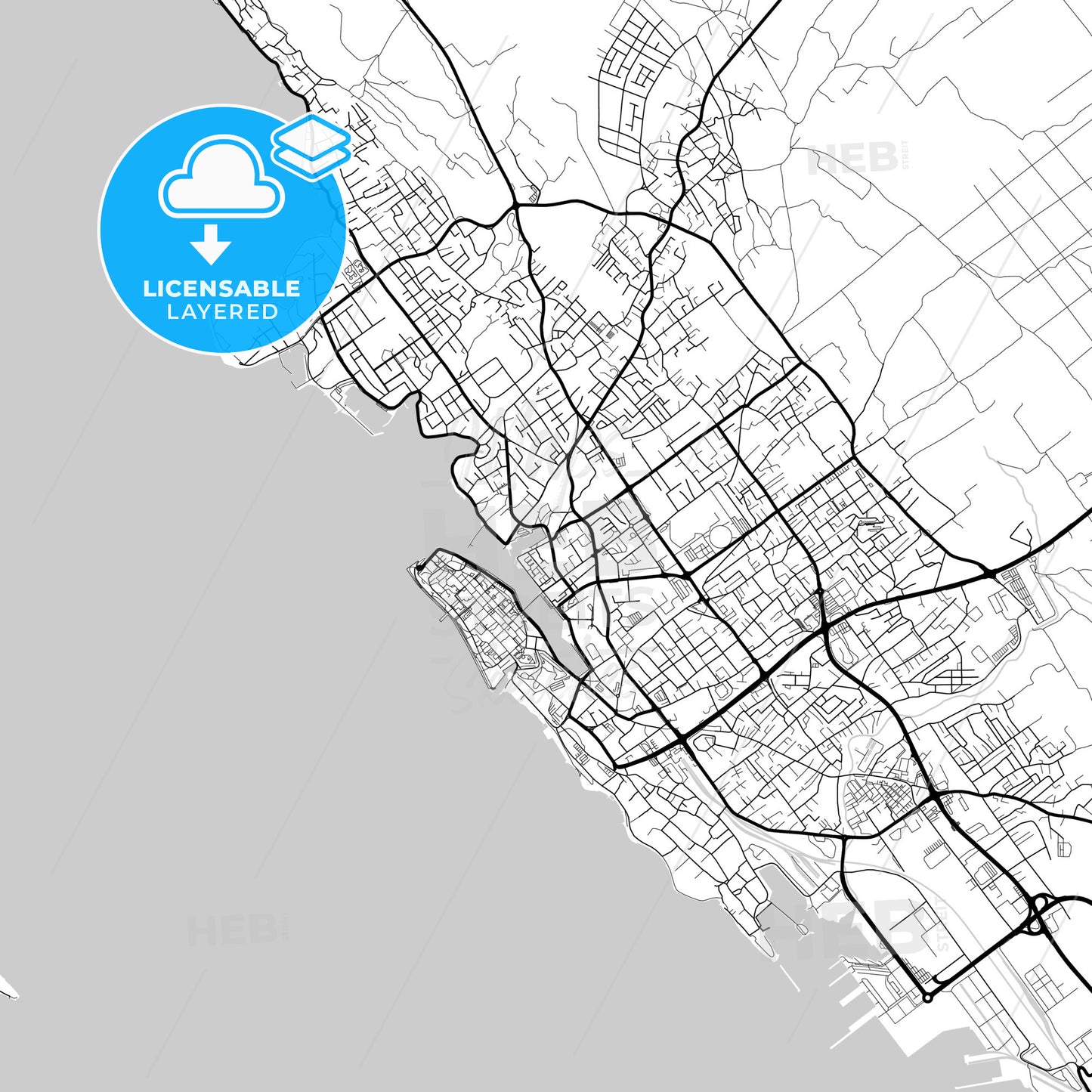 Layered PDF map of Zadar, Zadar County, Croatia